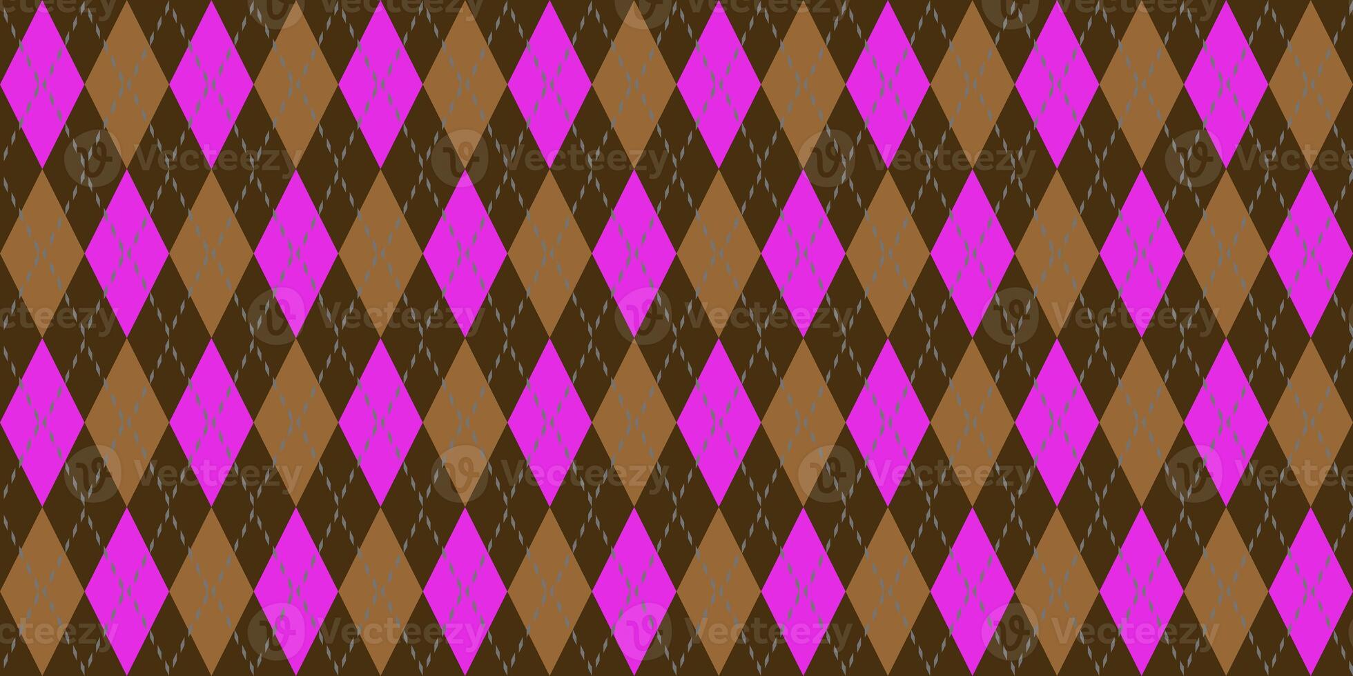 Lilac Brown Seamless Argyle Pattern. Retro Fabric Background. Traditional Rhombus Diamond Textile Texture. photo