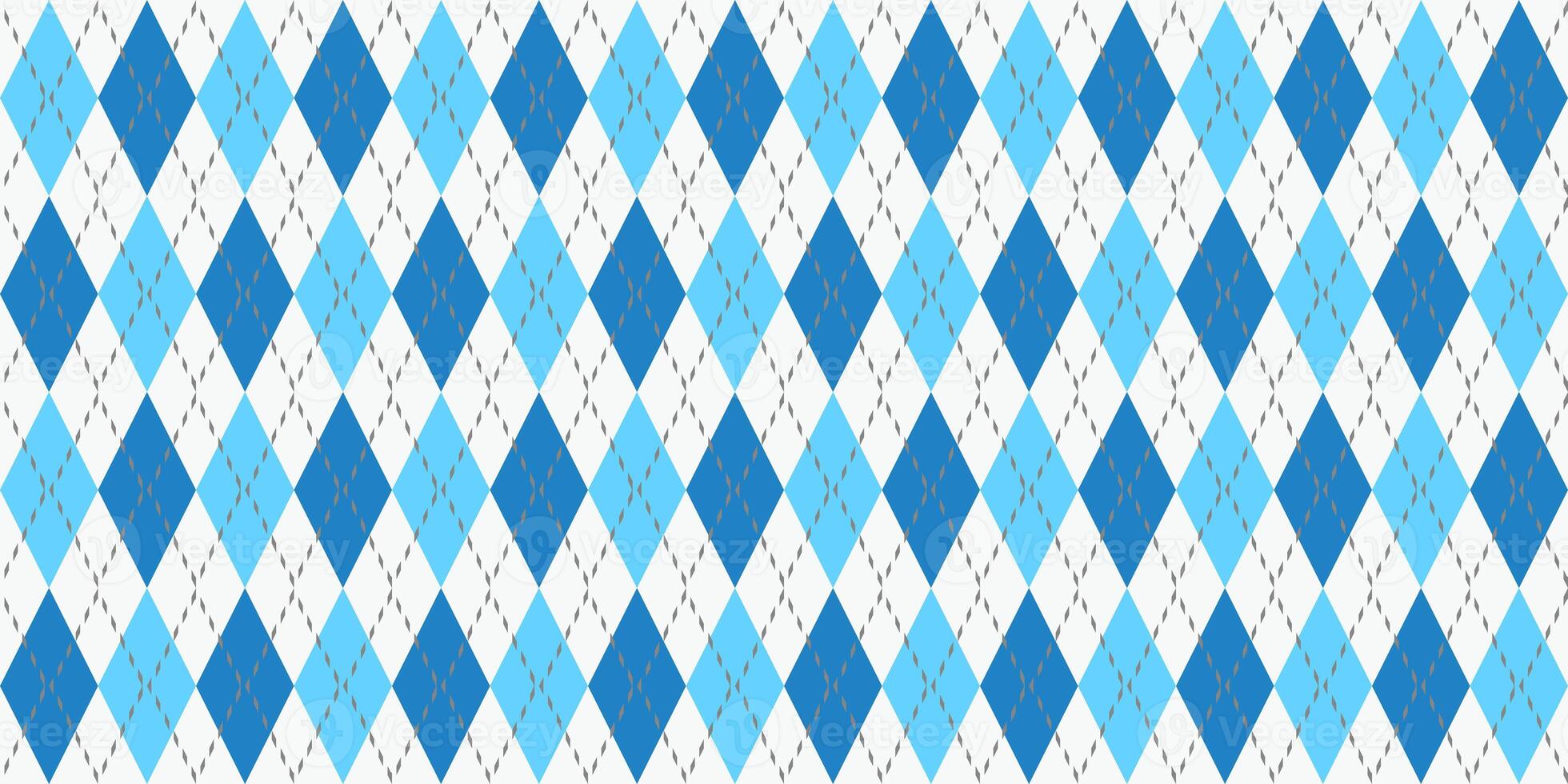 Blue Seamless Argyle Pattern. Retro Fabric Background. Traditional Rhombus Diamond Textile Texture. photo
