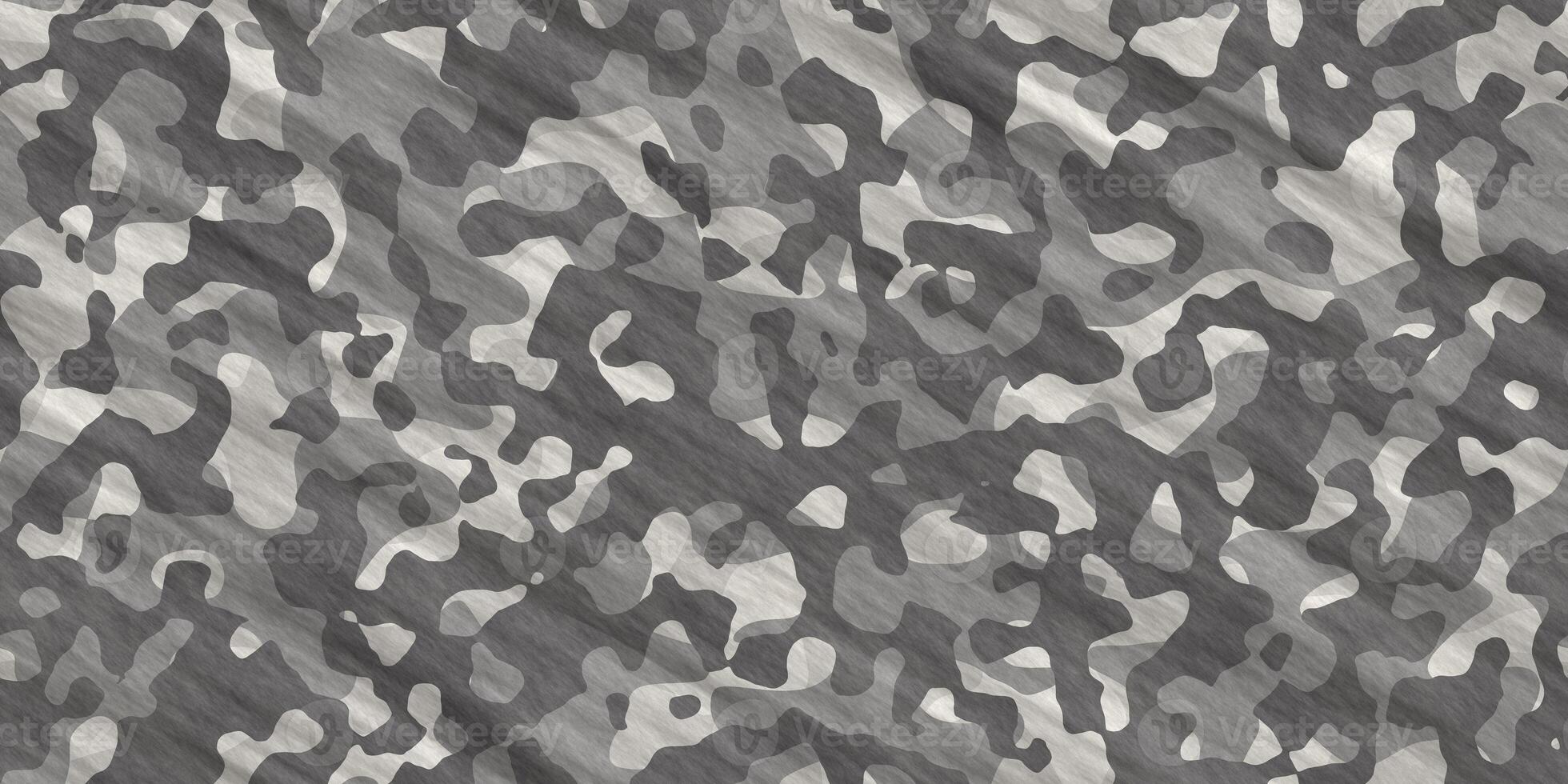 Black and White Army Camouflage Background. Military Camo Clothing Texture. Seamless Combat Uniform. photo