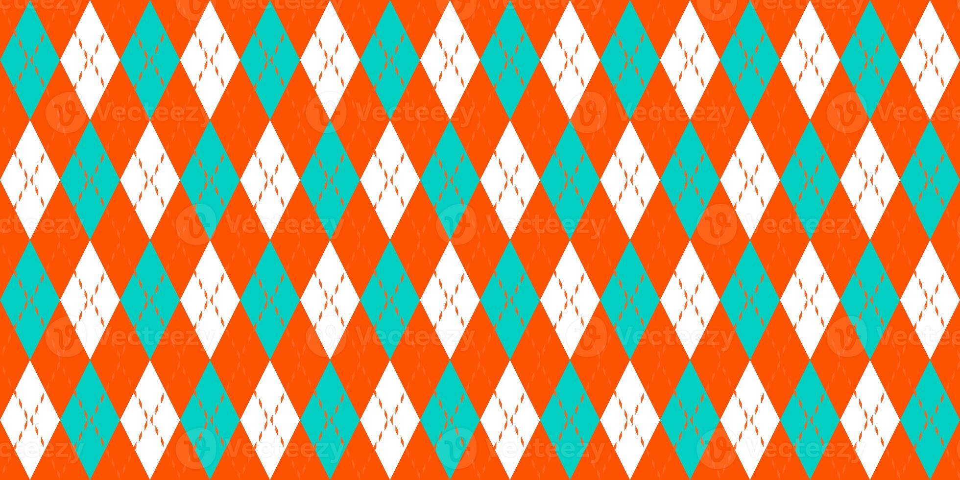 Seamless Argyle Pattern. Retro Fabric Background. Orange Turquoise White photo