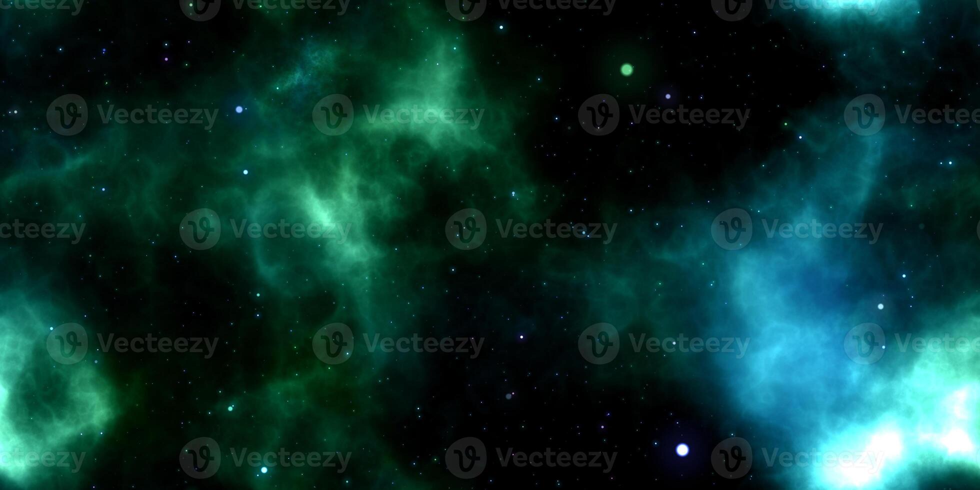 Green Clouds on Night Sky Galaxy Background. Abstract Cosmos Infinity Texture. 3D Rendering. 3D Illustration. photo
