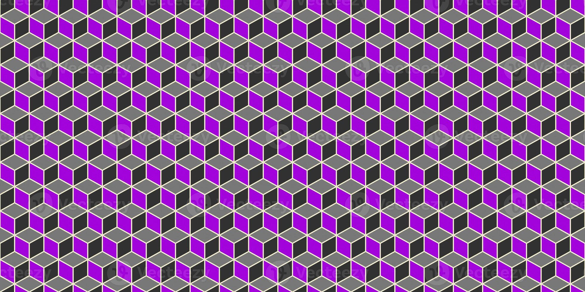 Purple Gray Seamless Cube Pattern Background. Isometric Blocks Texture. Geometric 3d Mosaic Backdrop. photo