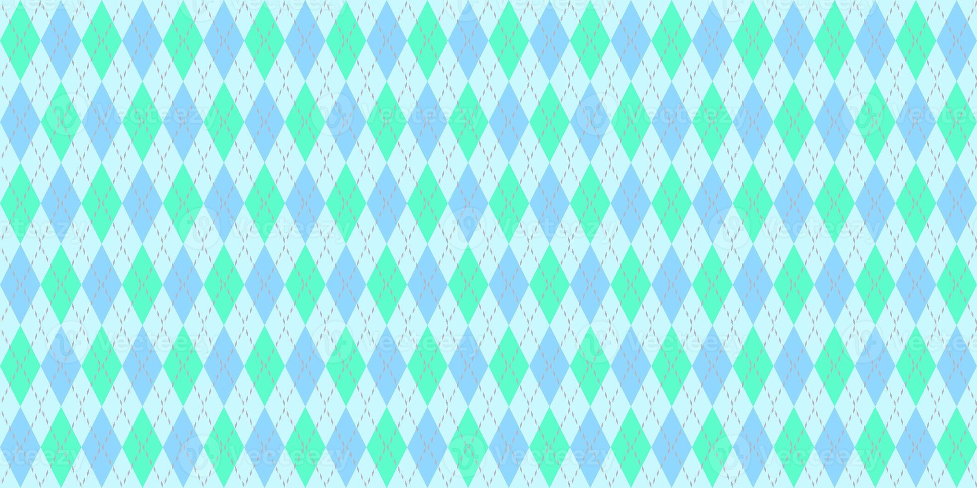 Turquoise Blue Seamless Argyle Pattern. Traditional Rhombus Diamond Textile Texture. photo