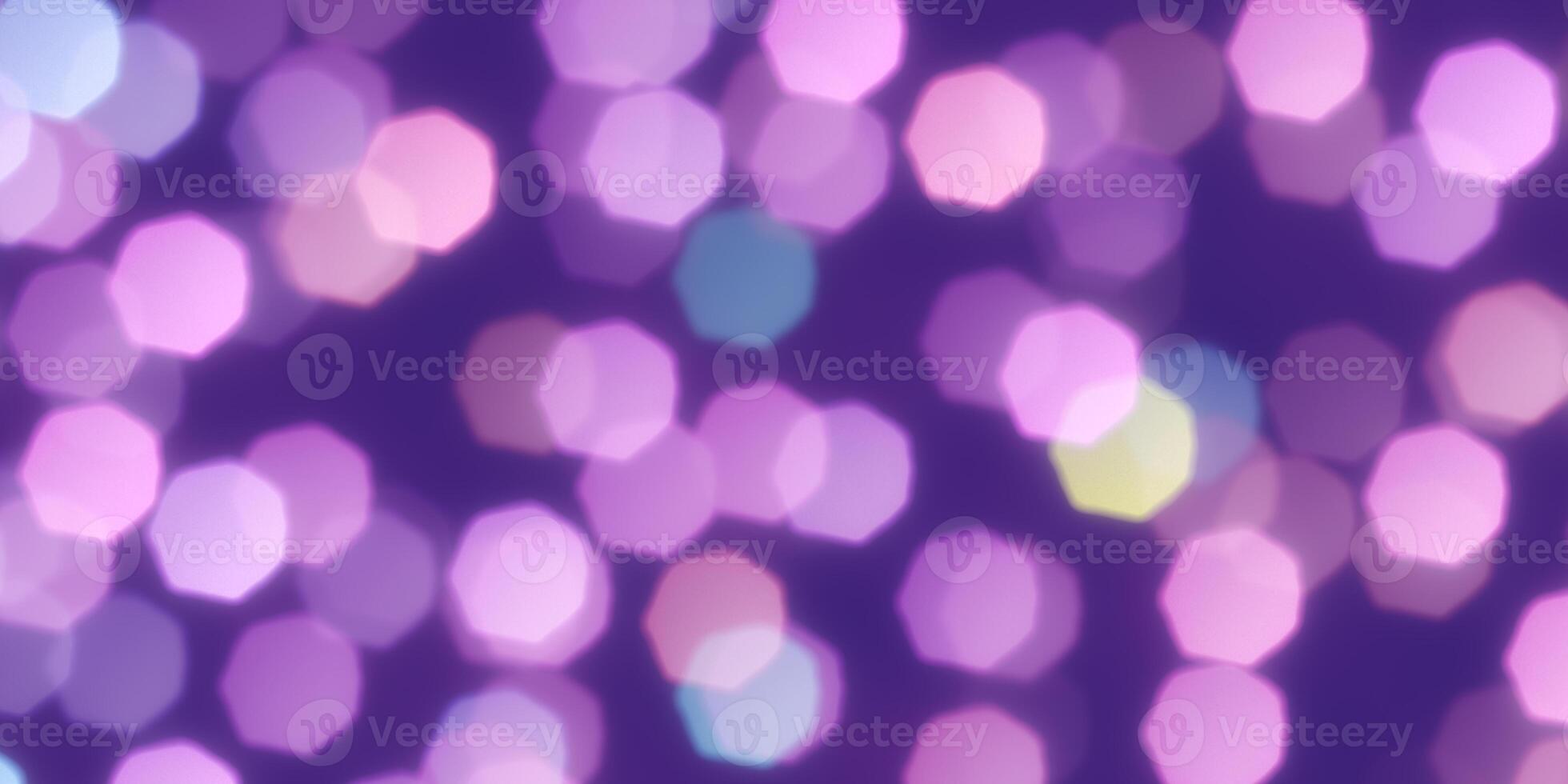 Lilac Heptagon Shapes Bokeh Background. Abstract Figure Night Lights Texture. Abstract Glowing Forms Backdrop. photo