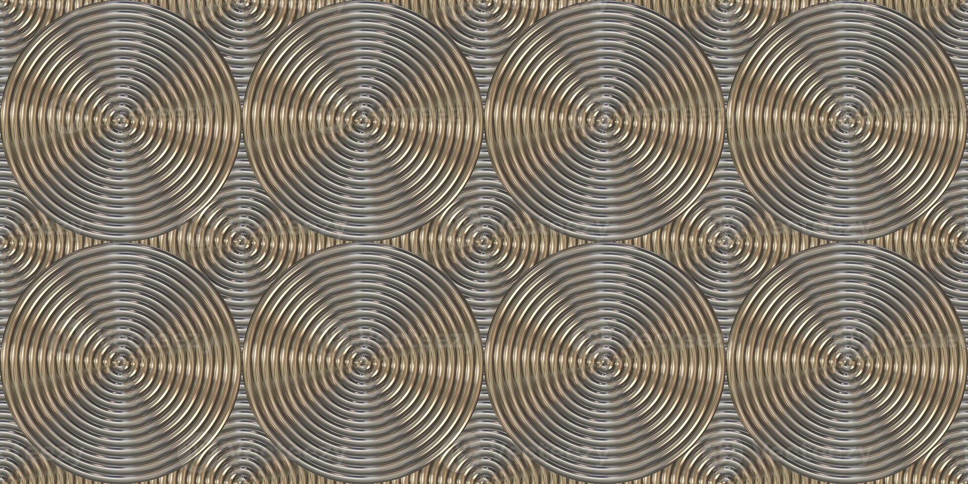 Vintage rings background. Gold silver art deco seamless texture. Metal circles pattern. photo
