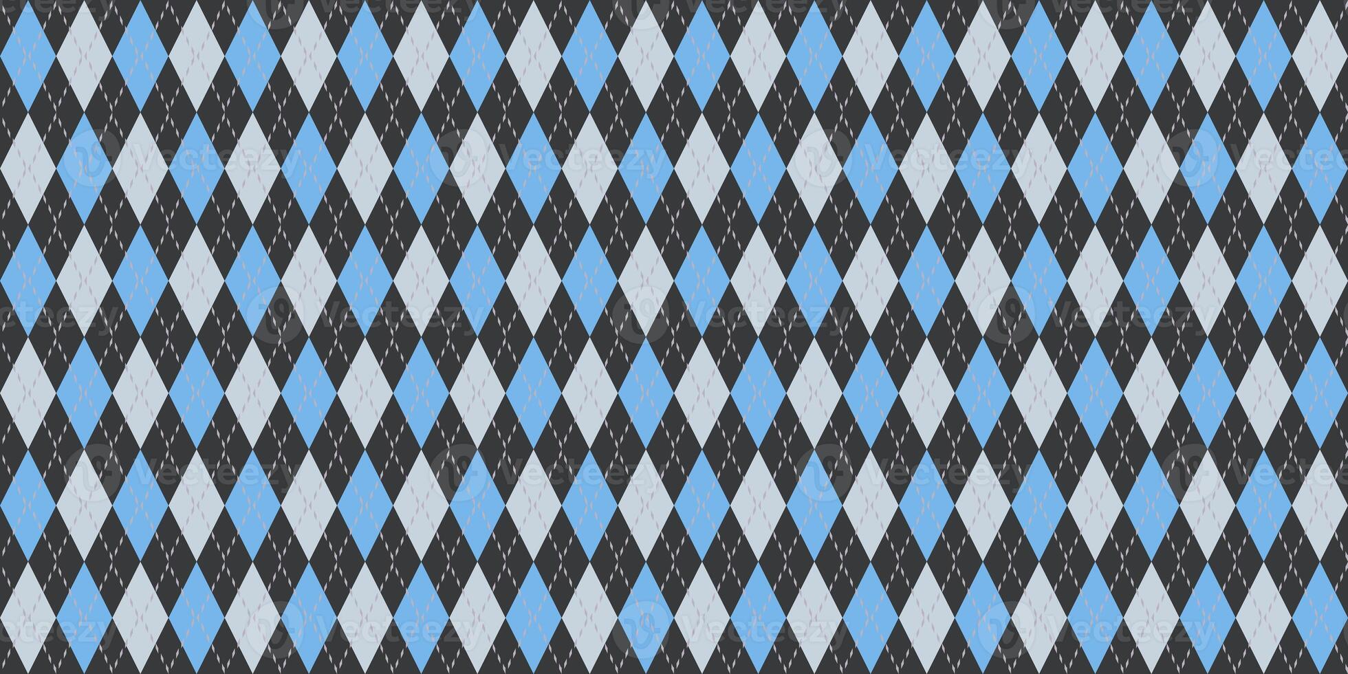 Blue Gray Seamless Argyle Pattern. Retro Fabric Background. Traditional Rhombus Diamond Textile Texture. photo