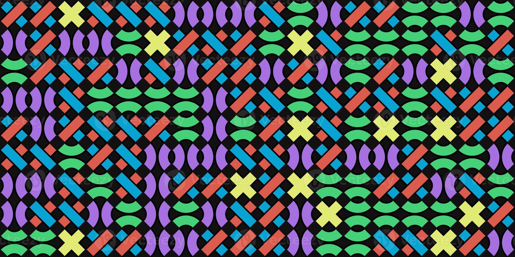 Colored Seamless Swirl Line Pieces on Black Background. Modern Stripe Pathway Texture. Labyrinth Line Backdrop. photo