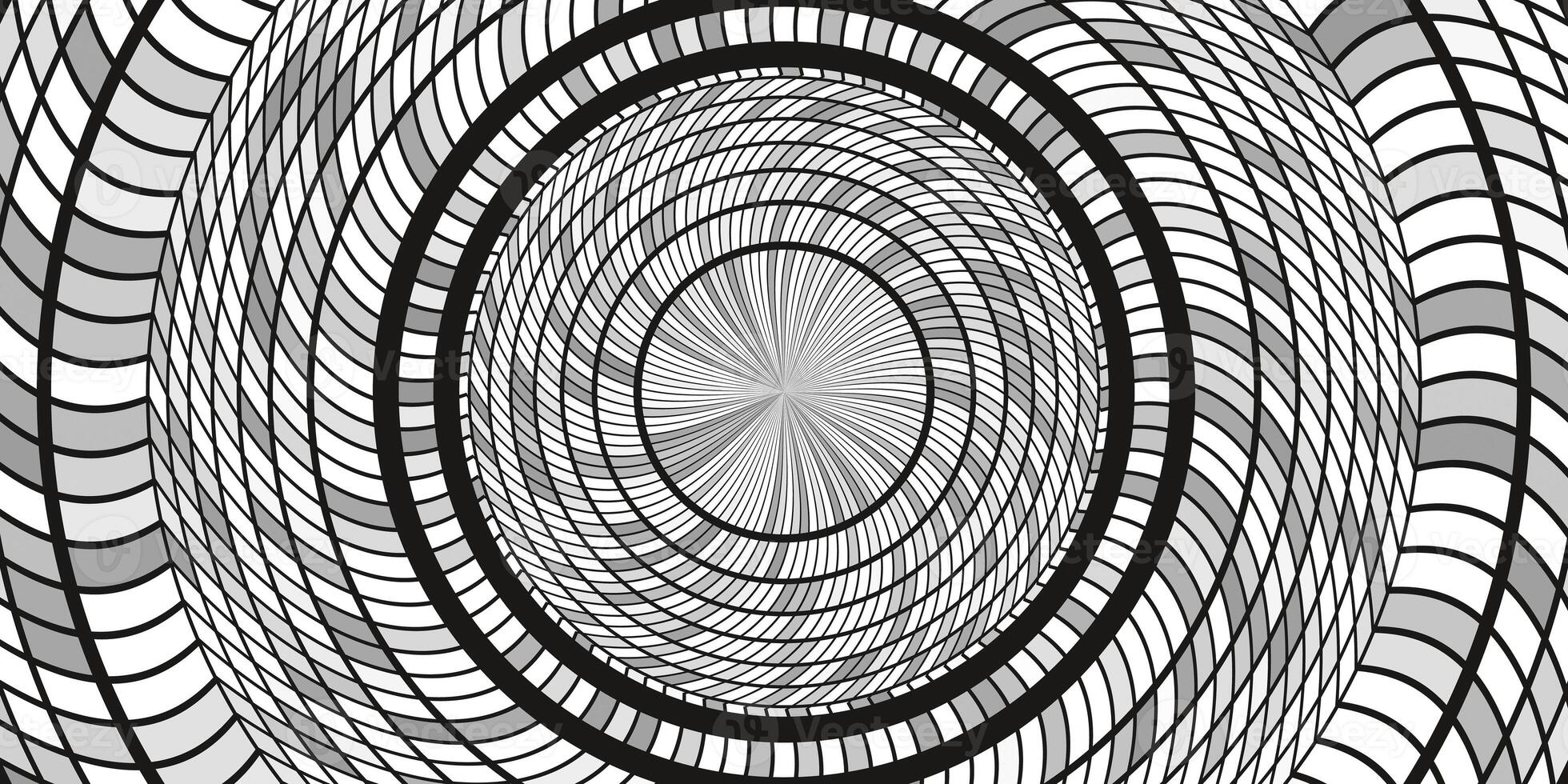 Black and White Circles Art Action Background. Round Wheel Rhythm Backdrop. Center Concept. photo