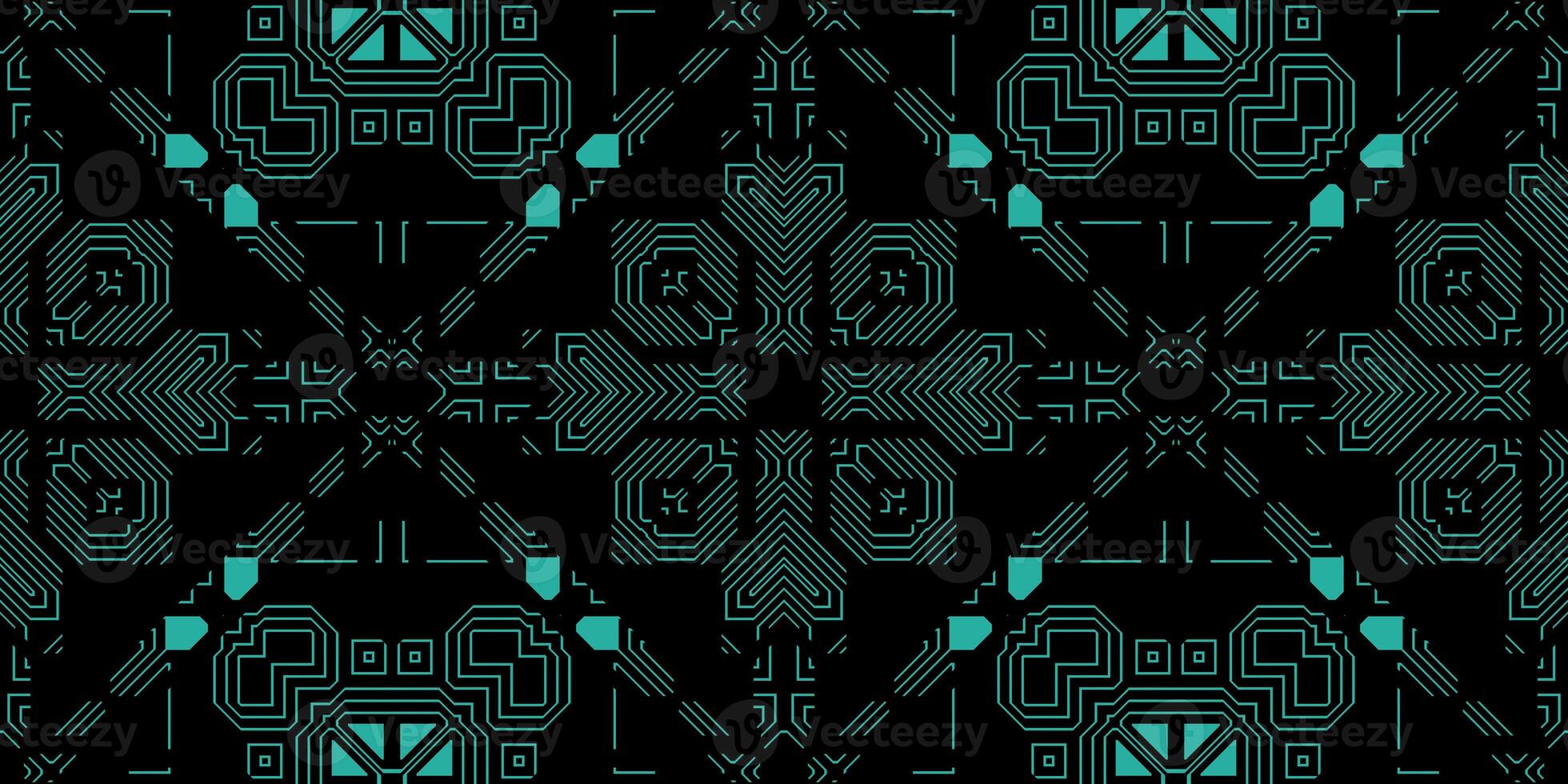 Dark Green Seamless Techno Lines Pattern. Futuristic Geometry Background. Laser Technical Design Texture. photo