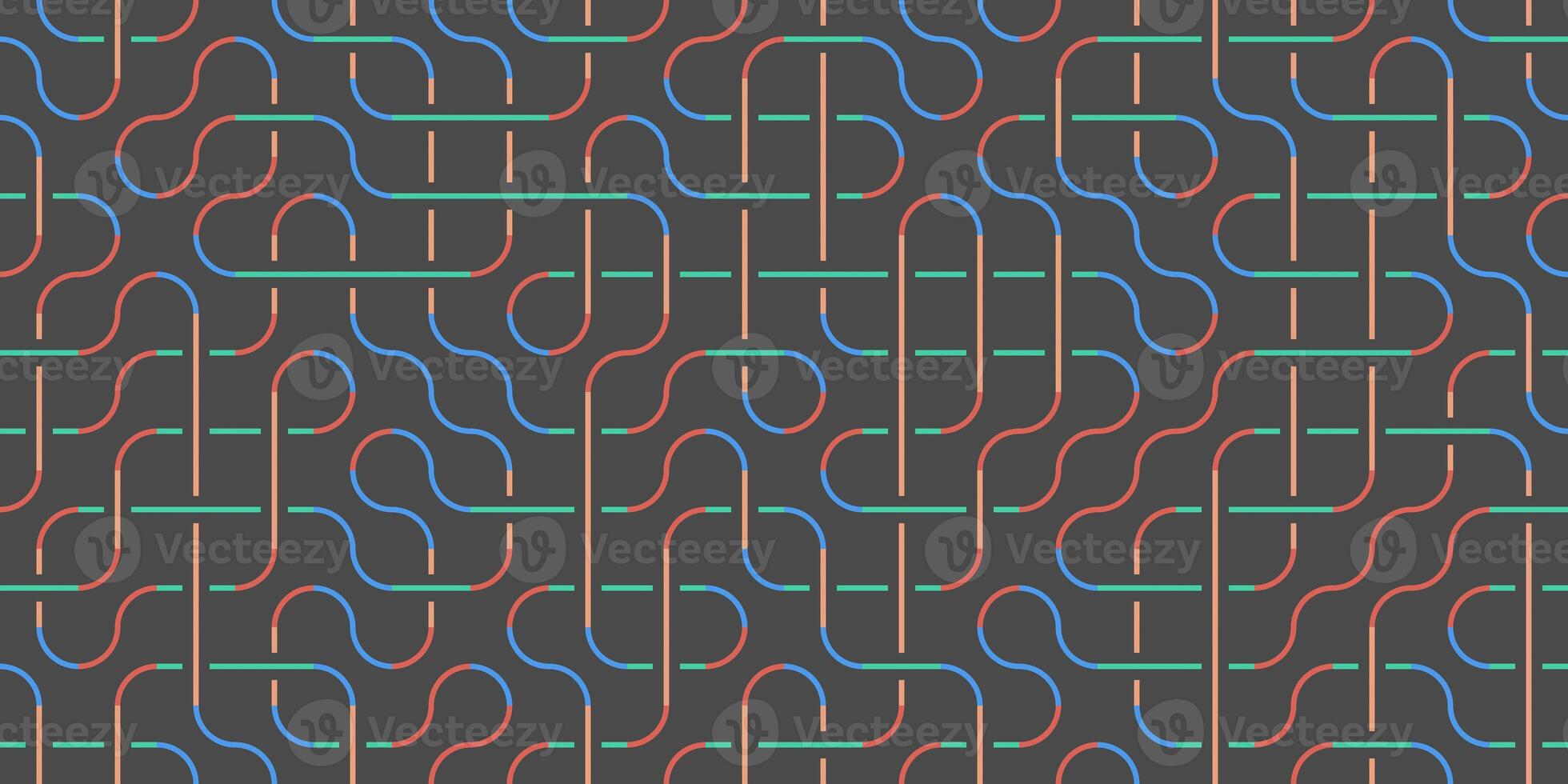 Colored Seamless Swirl Lines on Grey Background. Modern Stripe Pathway Texture. Labyrinth Line Backdrop. photo