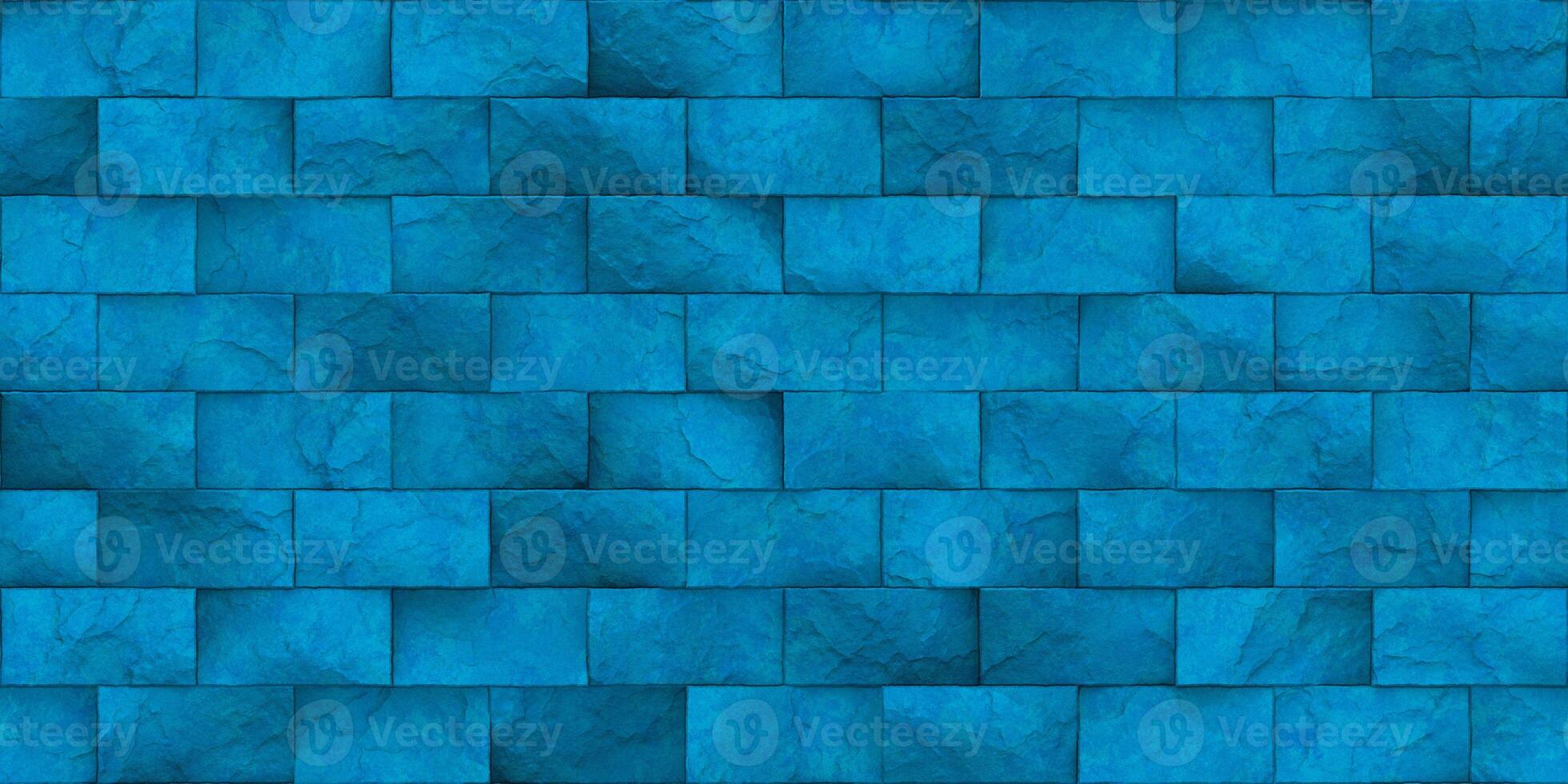 Blue Seamless Stone Block Wall Texture. Building Facade Background. Exterior Architecture Decorative House Facing. photo