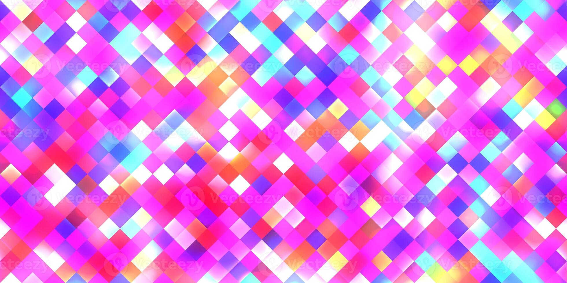 White Red Blue Lilac Seamless Bright Square Background. Colorful Mosaic Grid Lights Texture. Beautiful Modern Geometric Graphic Design. photo