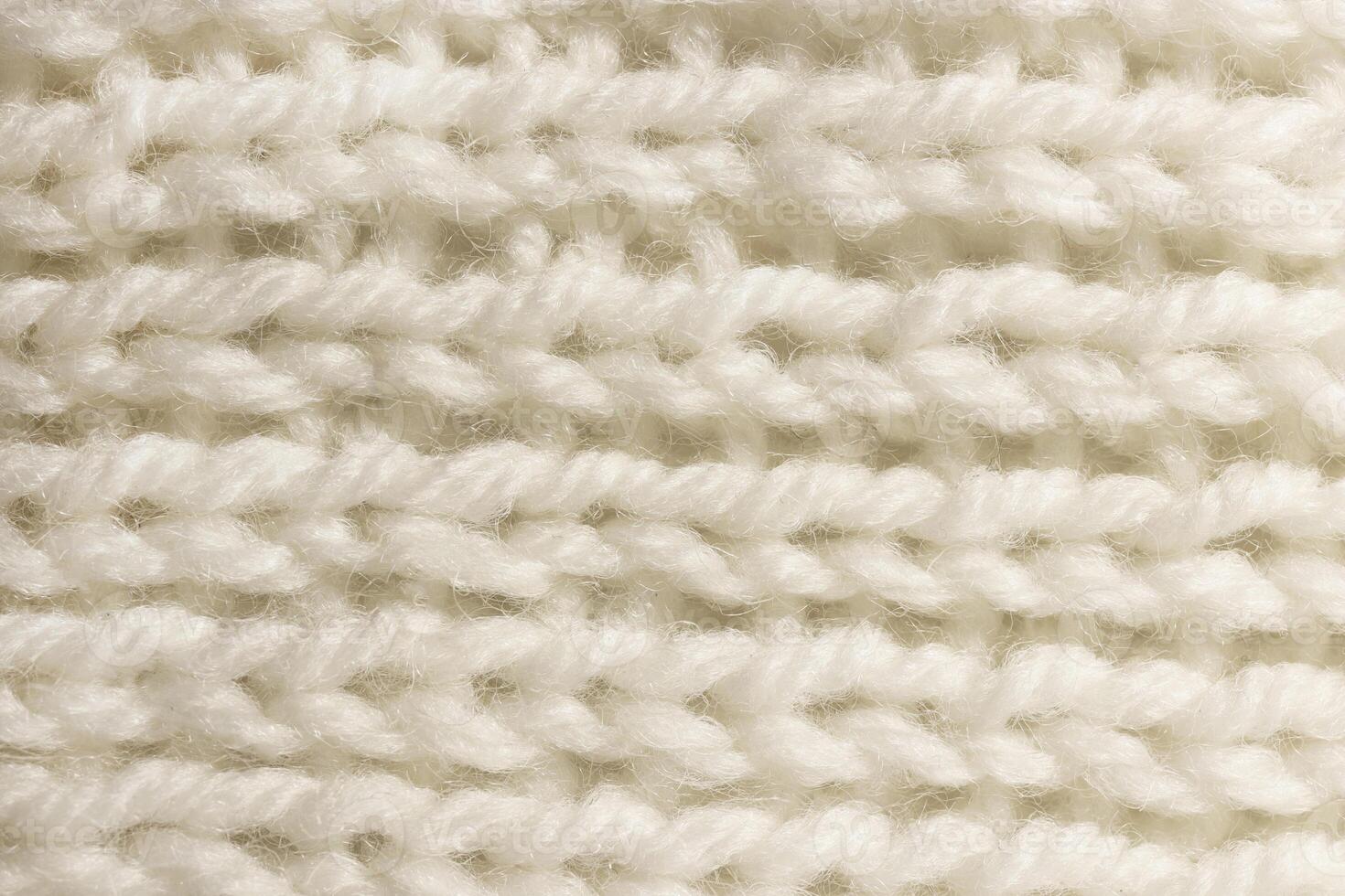 Warm White Wool Knitting Texture. Horizontal Along Weaving Crochet Detailed Rows. Sweater Textile Background. Macro Closeup. photo