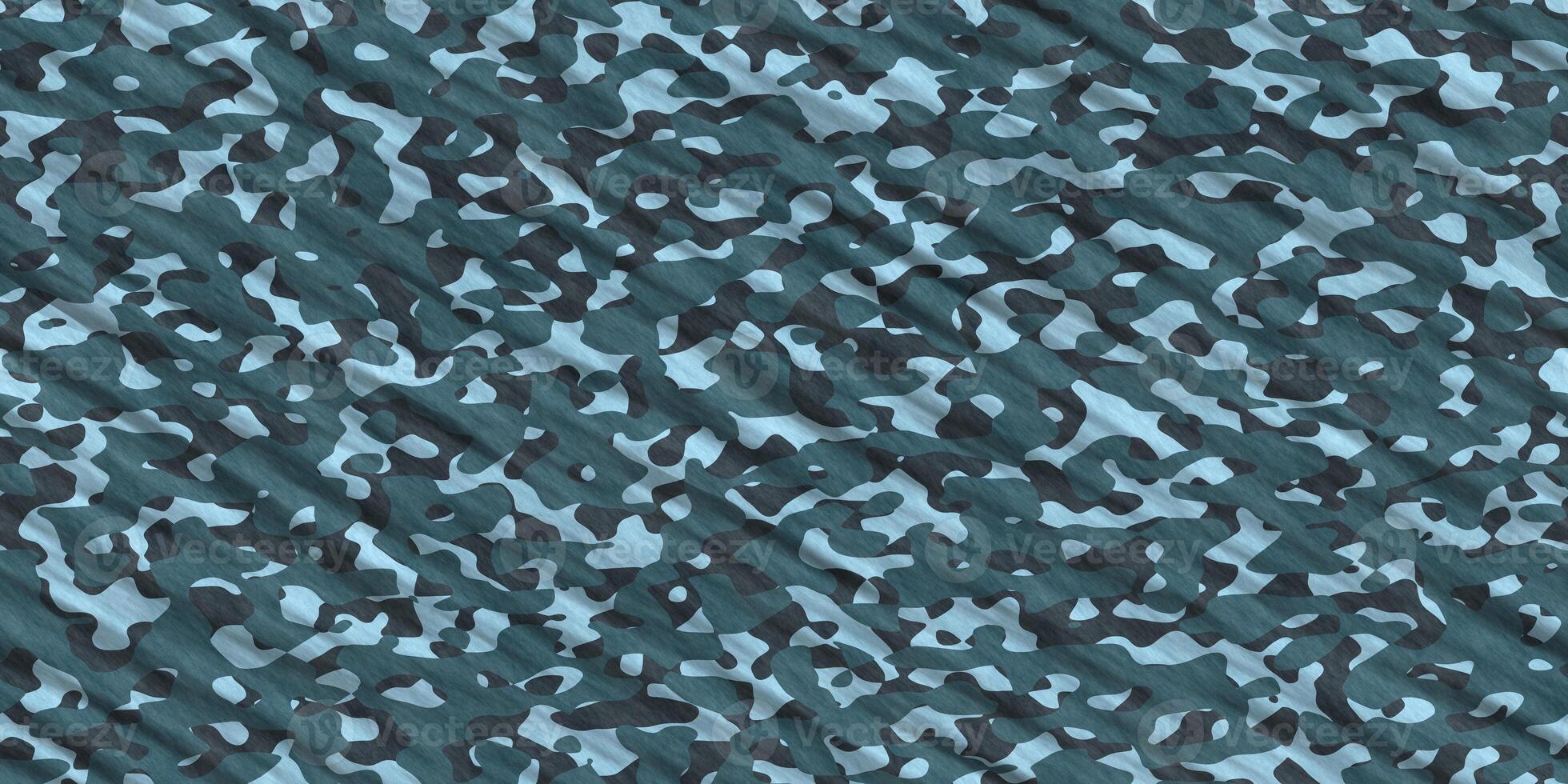 Sea Green Blue Army Camouflage Background. Military Uniform Clothing Texture. Seamless Combat Uniform. photo