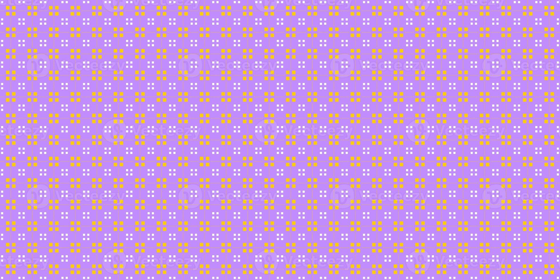 Yellow Violet Cell Checks Background. Seamless Checkered Picnic Tablecloth Texture. Classic Plaid Geometric Checks. photo