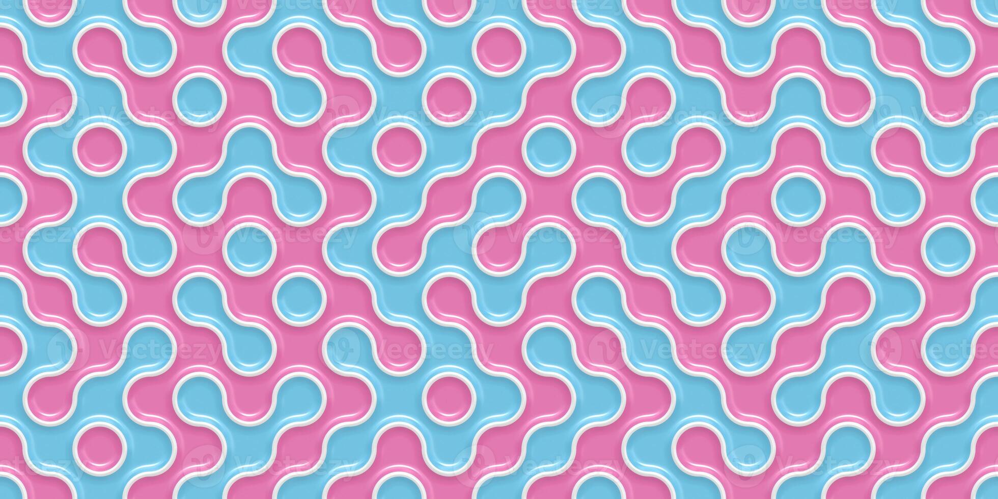 Blue Pink Seamless Truchet Tilling Background. Geometric Mosaic Connections Texture. Tile Circles Labyrinth Backdrop. photo