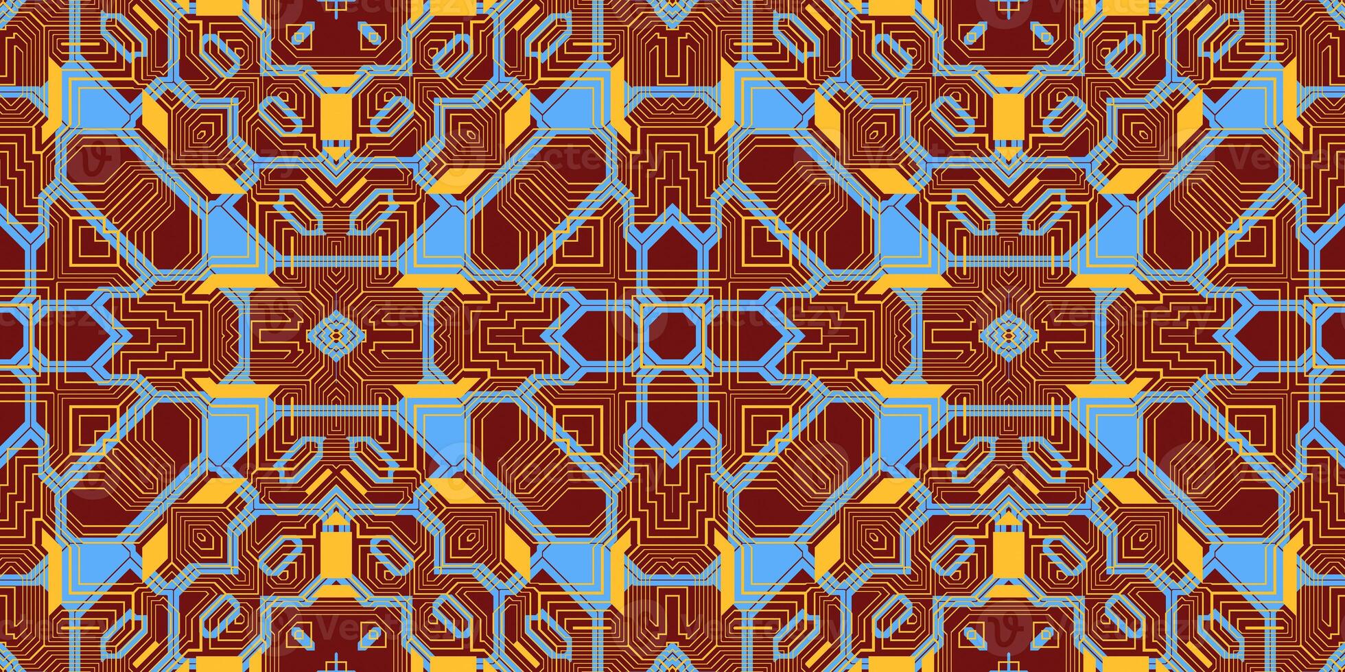 Light Brown Sky Blue Seamless Techno Lines Pattern. Futuristic Geometry Background. Laser Technical Design Texture. photo