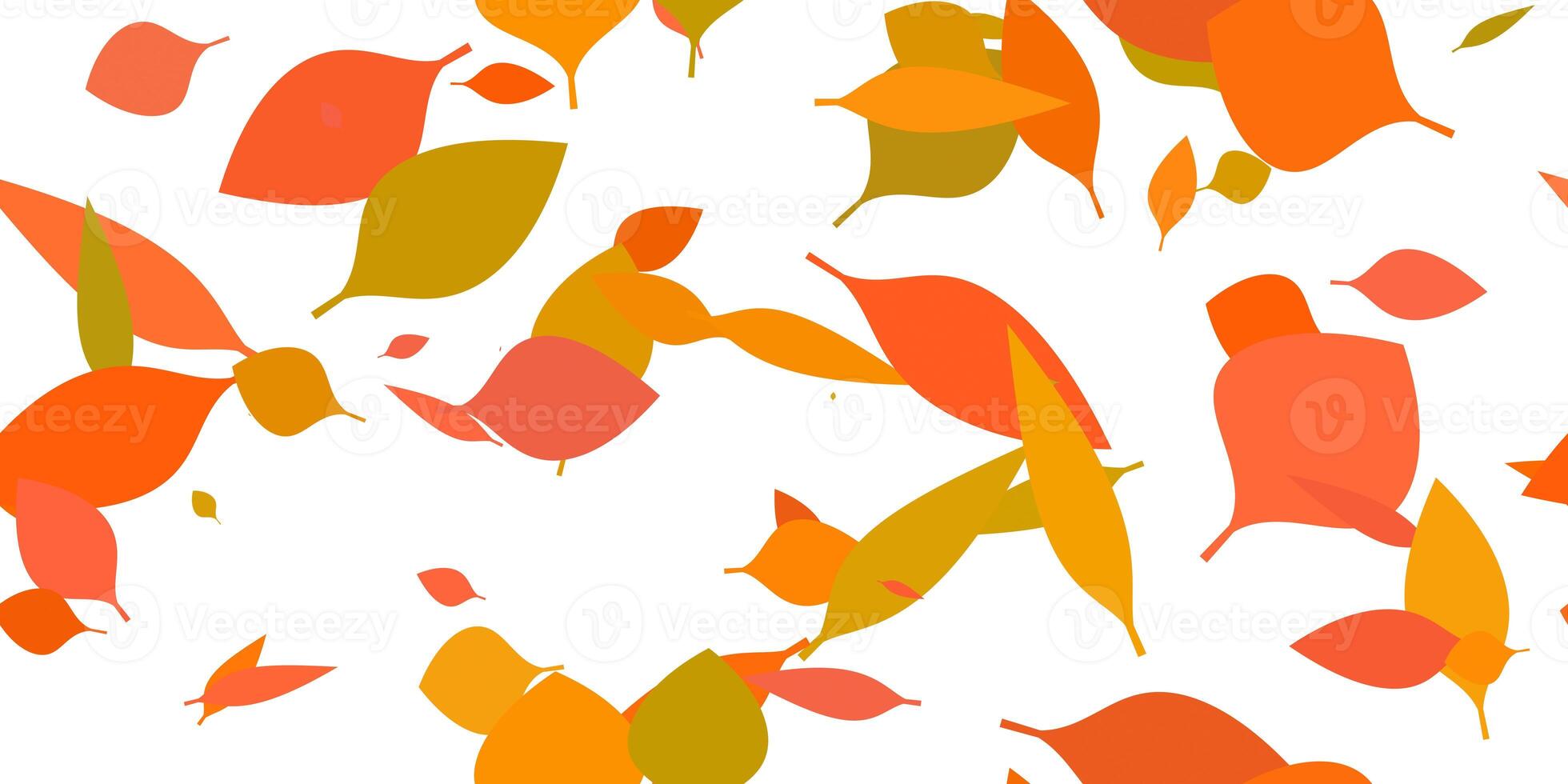 Orange yellow leafs fall creative backdrop. Autumnal dry foliage seamless pattern. Season leaves scenery creative. Decorative autumn design composition. Autumn background illustration. photo
