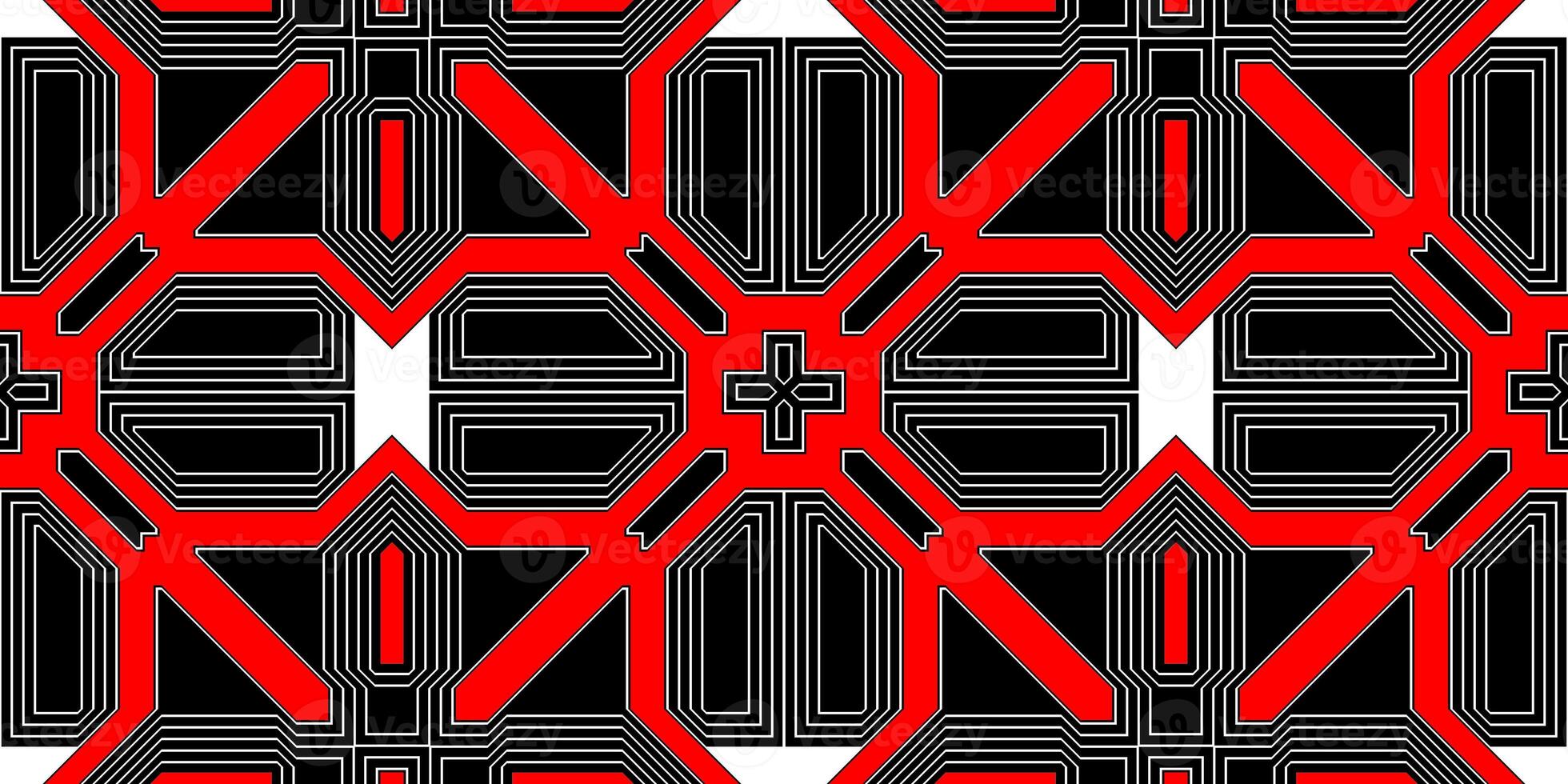 Red Black Seamless Techno Lines Pattern. Futuristic Geometry Background. Laser Technical Design Texture. photo