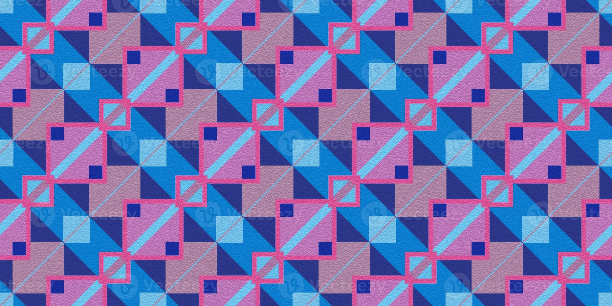 Bright Pink Blue Seamless Modern Maya Pattern Background. Geometric Ethnic Ornament Texture. Aztec Decorative Backdrop. photo
