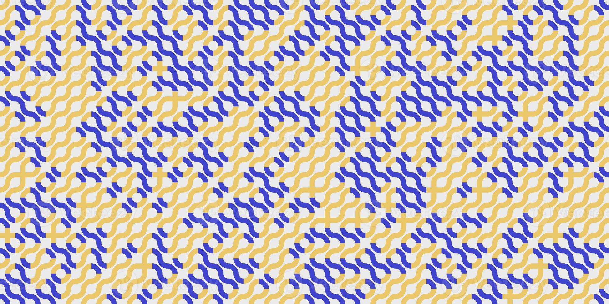 Yellow Blue Seamless Swirl Lines Background. Modern Stripe Pathway Texture. Labyrinth Line Backdrop. photo
