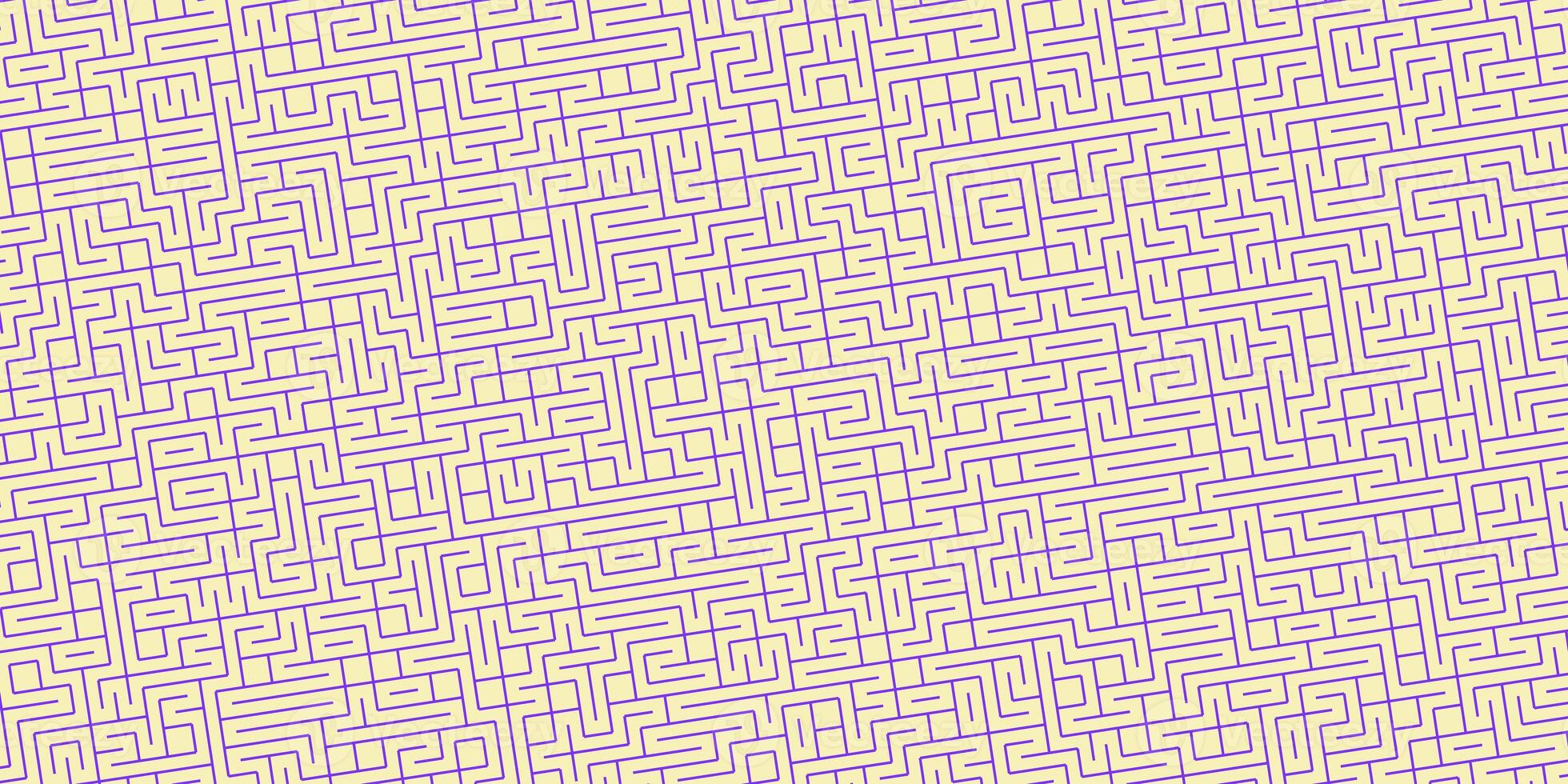 Light Yellow Violet Seamless Outline Labyrinth Background. Maze Path Puzzle Concept. Difficulty Logical Mind Creativity Abstraction. photo