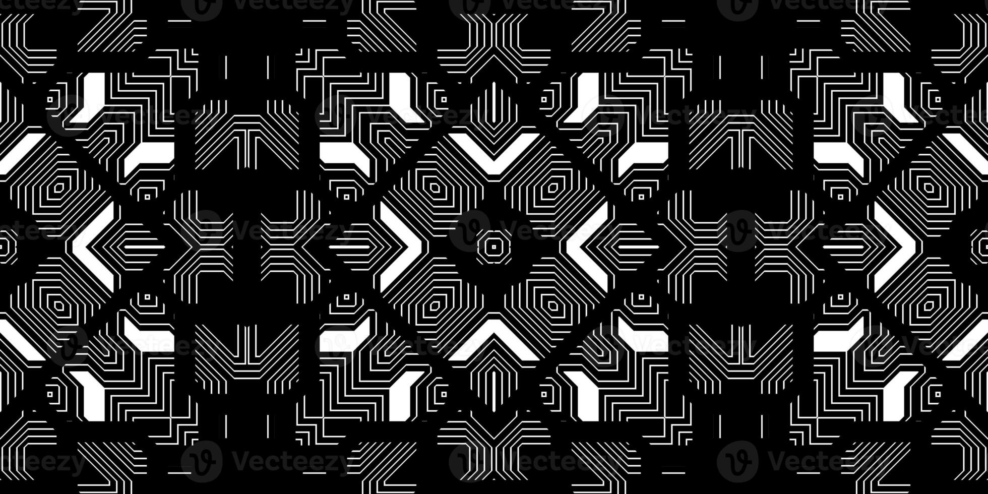Black White Seamless Techno Lines Pattern. Monochrome Futuristic Geometry Background. Laser Technical Design Texture. photo