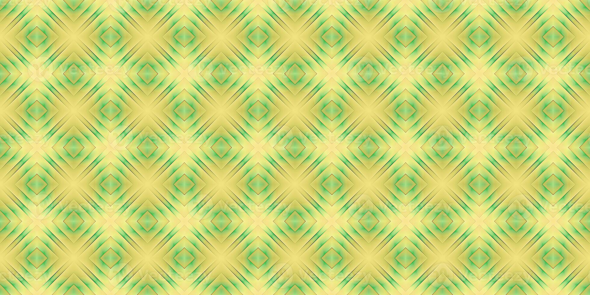 Yellow Green Seamless Psy Pattern Background. Bright Surrealism Texture. Fractal Geometric Backdrop. photo