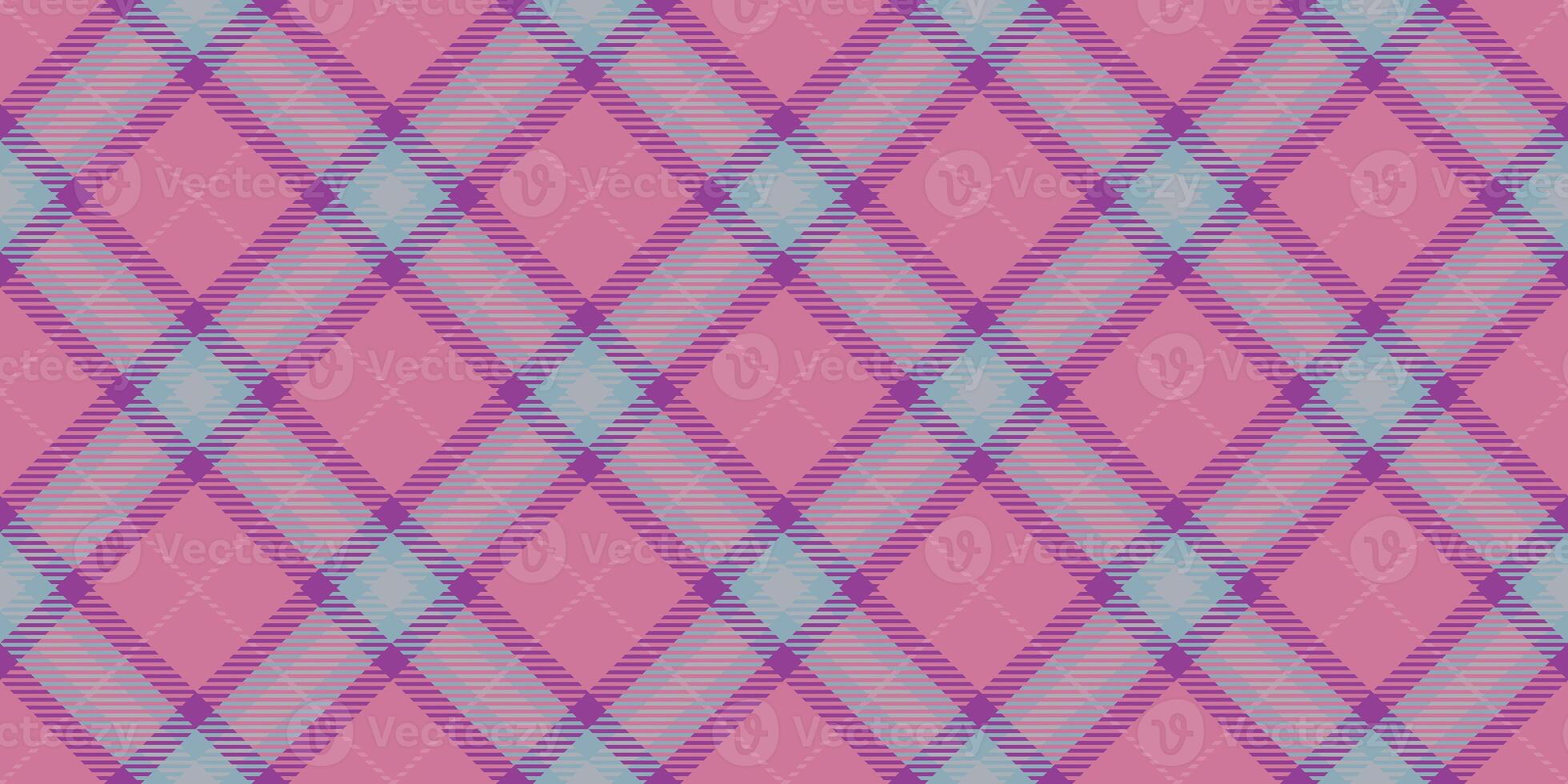 Pink Blue Seamless Checkered Rhombuses Pattern. Plaid Rug Background. Tartan Texture. photo