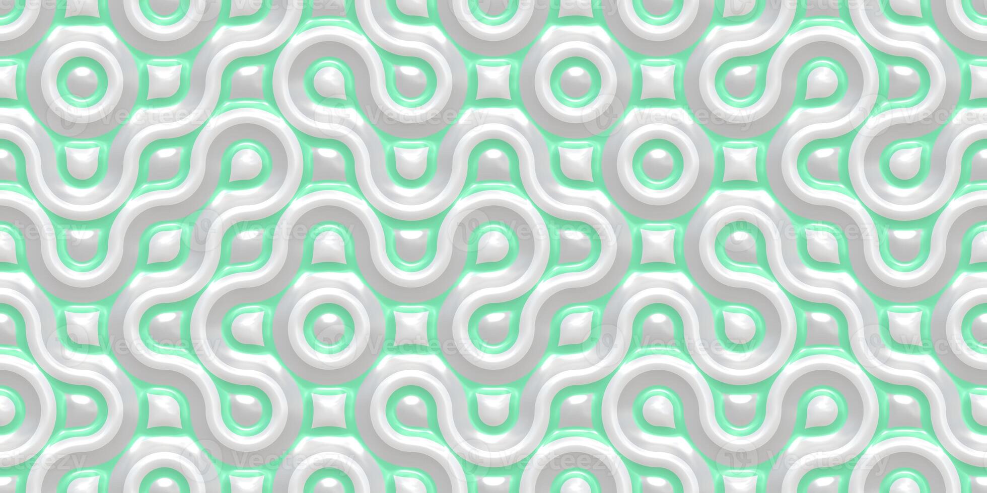 Light Green Grey Seamless Truchet Tilling Background. Geometric Mosaic Connections Texture. Tile Circles Labyrinth Backdrop. photo