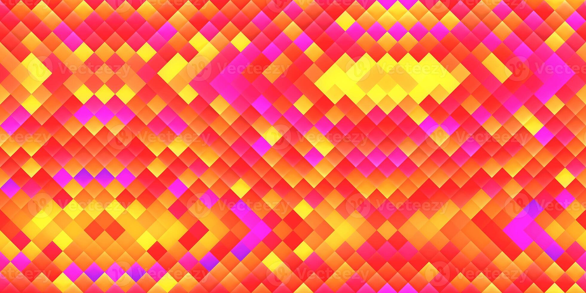 Yellow Red Seamless Bright Square Background. Colorful Mosaic Grid Lights Texture. Beautiful Modern Geometric Graphic Design. photo