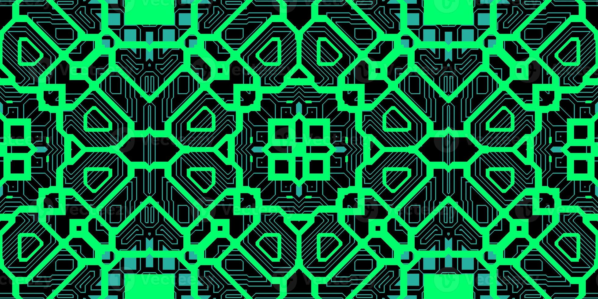Green Blue Seamless Techno Lines Pattern. Futuristic Geometry Background. Laser Technical Design Texture. photo
