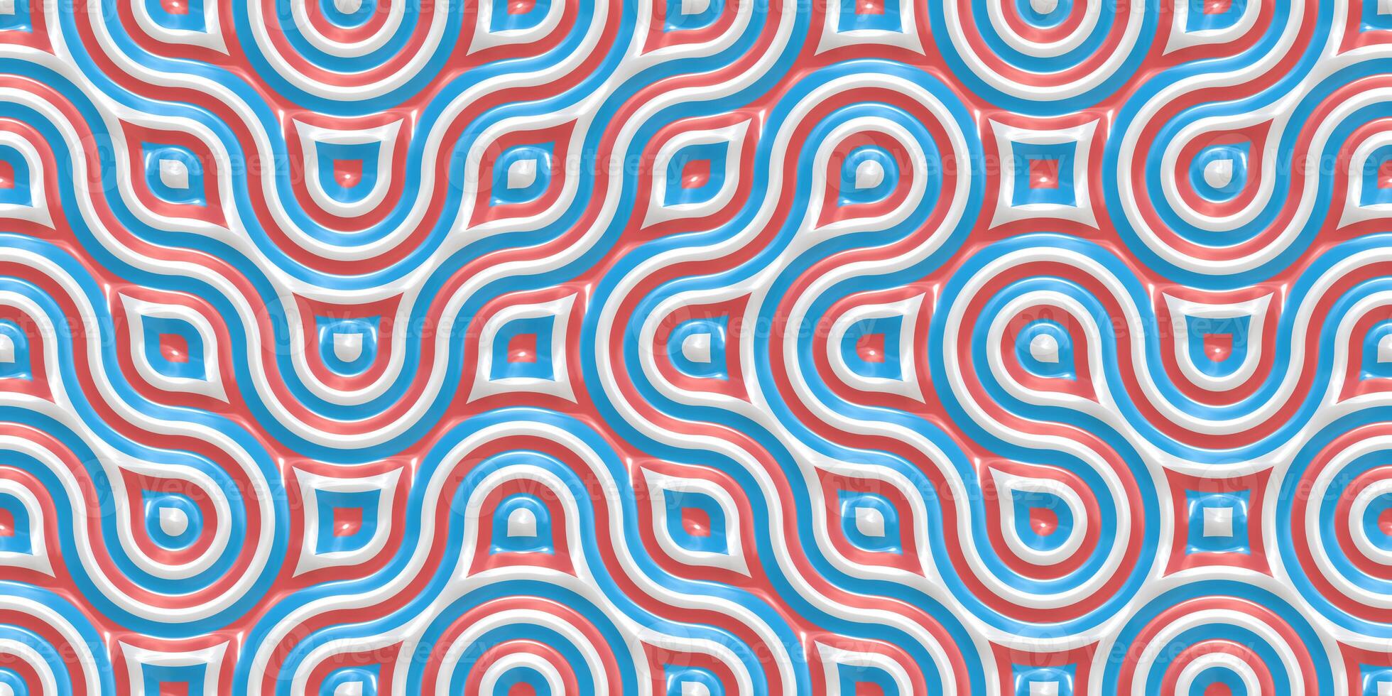 White Red Blue Seamless Truchet Tilling Background. Geometric Mosaic Connections Texture. Tile Circles Labyrinth Backdrop. photo