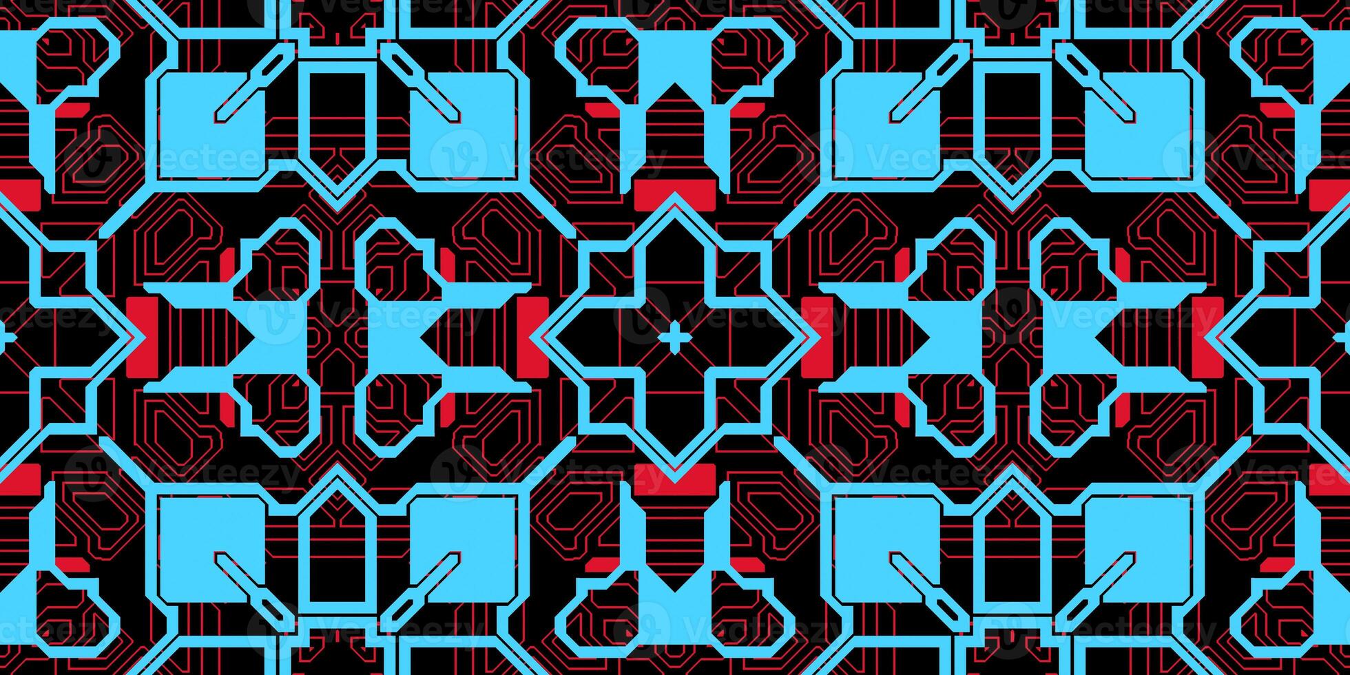 Blue Pink Seamless Techno Lines Pattern. Futuristic Geometry Background. Laser Technical Design Texture. photo
