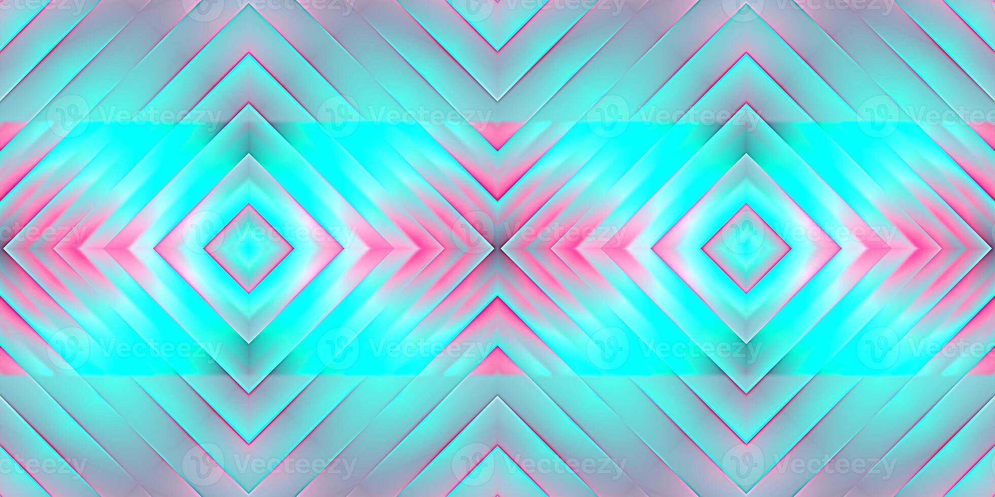 Sky Blue Pink Seamless Psy Pattern Background. Bright Surrealism Texture. Fractal Geometric Backdrop. photo