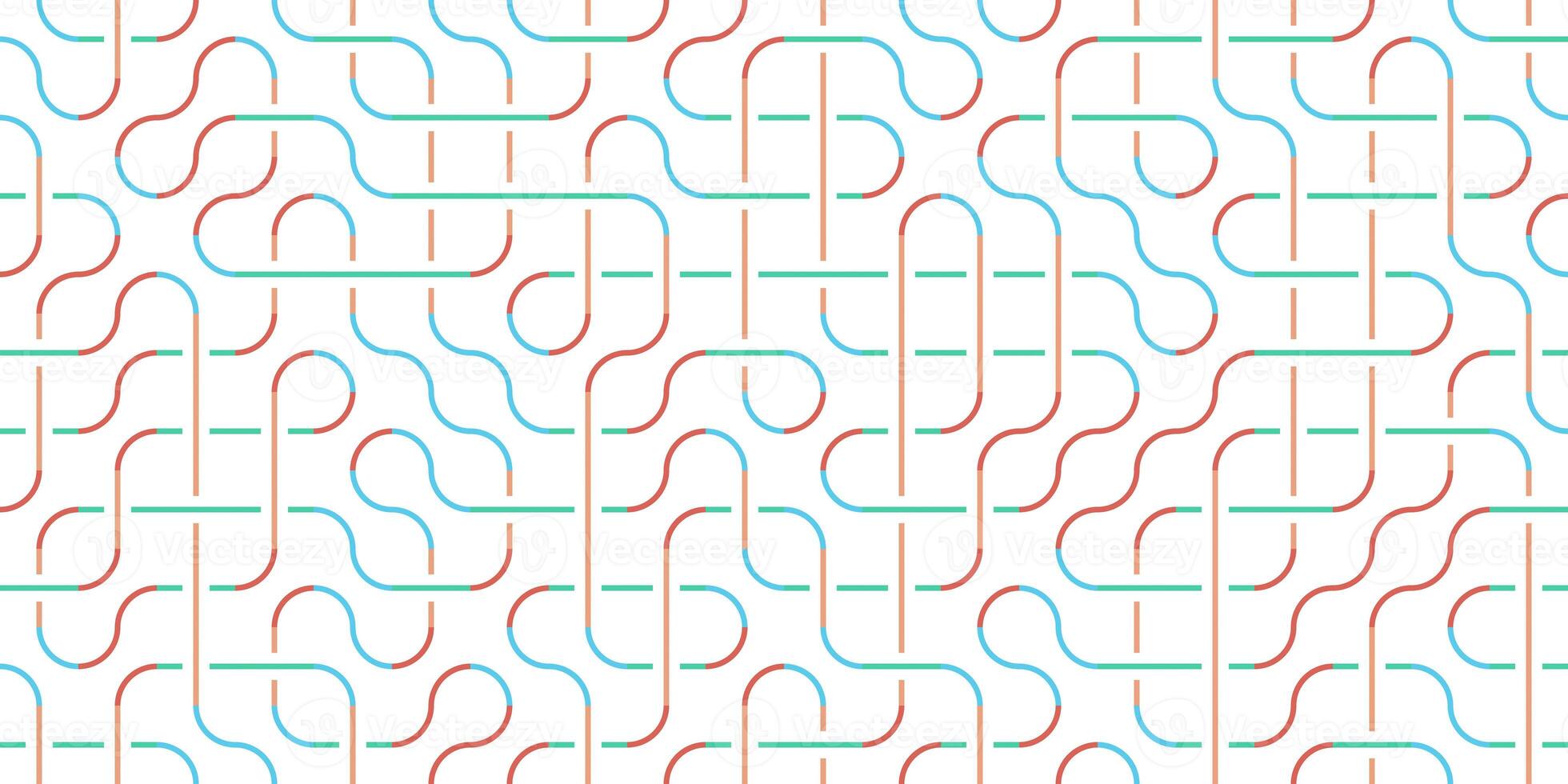 Colored Seamless Swirl Lines on White Background. Modern Stripe Pathway Texture. Labyrinth Line Backdrop. photo
