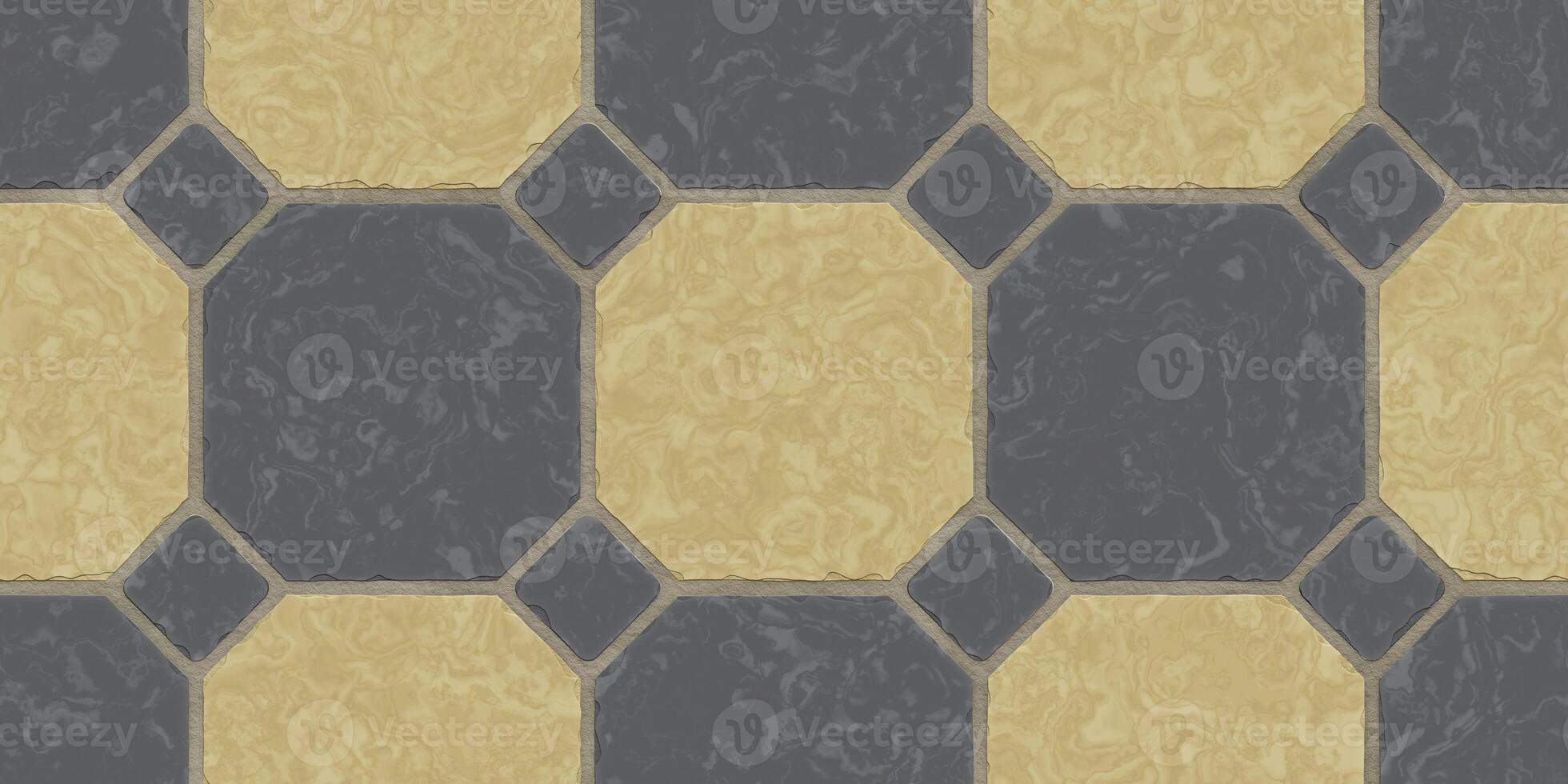 Sand Beige Dark Grey Seamless Classic Floor Tile Texture. Simple Kitchen, Toilet or Bathroom Mosaic Tiles Background. 3D rendering. 3D illustration. photo