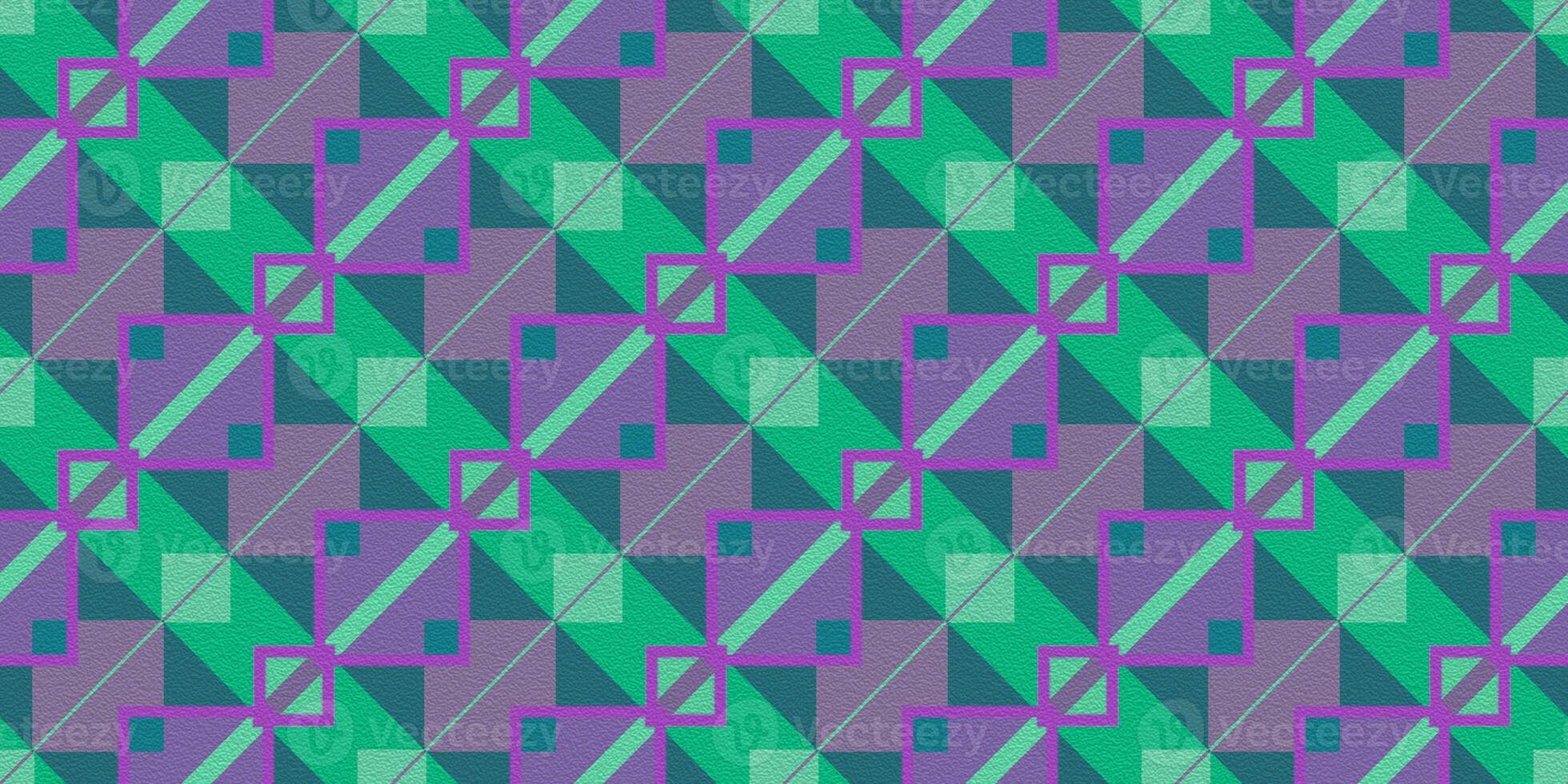 Deep Sea Green Lilac Purple Seamless Modern Maya Pattern Background. Geometric Ethnic Ornament Texture. Aztec Decorative Backdrop. photo