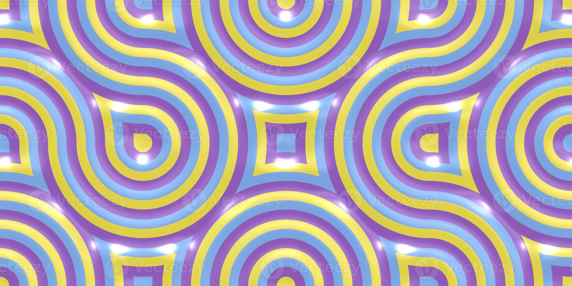 Yellow Lilac Violet Seamless Truchet Tilling Background. Geometric Mosaic Connections Texture. Tile Circles Labyrinth Backdrop. photo