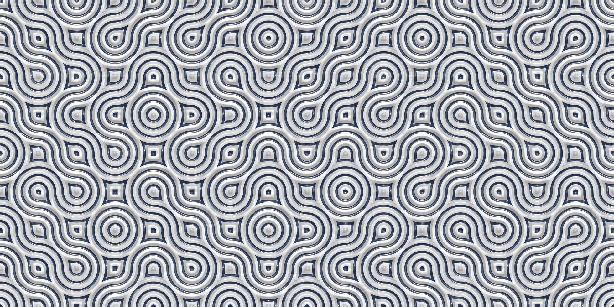 Silver Seamless Truchet Tilling Background. Geometric Mosaic Connections Texture. Tile Circles Labyrinth Backdrop. photo