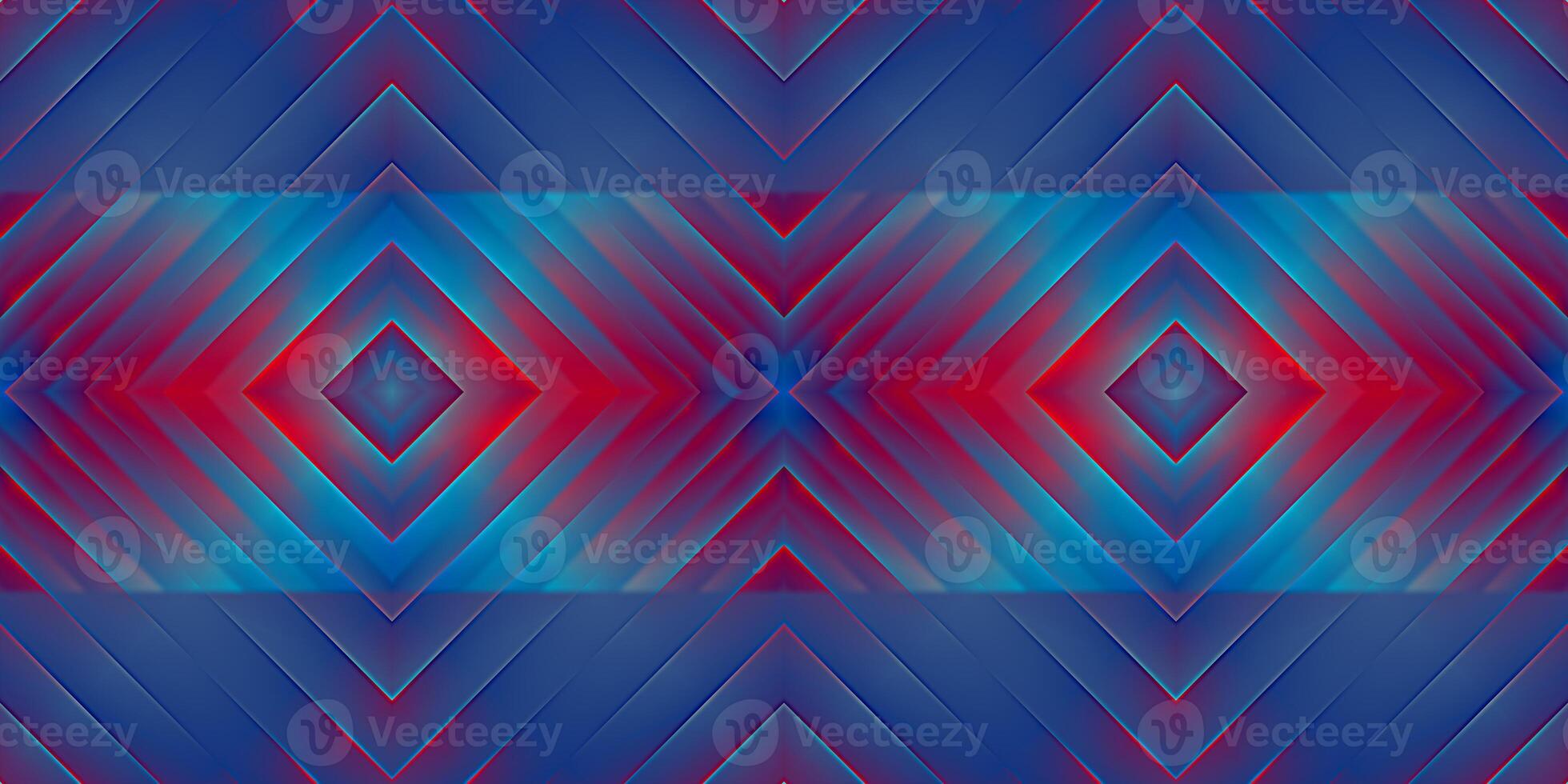 Dark Blue Red Seamless Psy Pattern Background. Bright Surrealism Texture. Fractal Geometric Backdrop. photo
