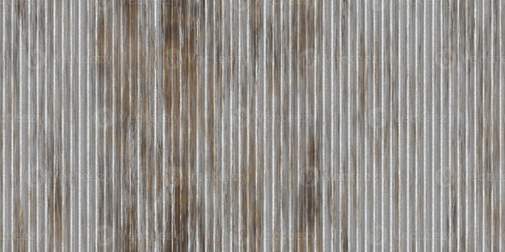 Dirty gray corrugated metal texture. Crimp fence background. Ribbed metallic surface. Wavy iron wall pattern. Fluted metal fencing backdrop. photo