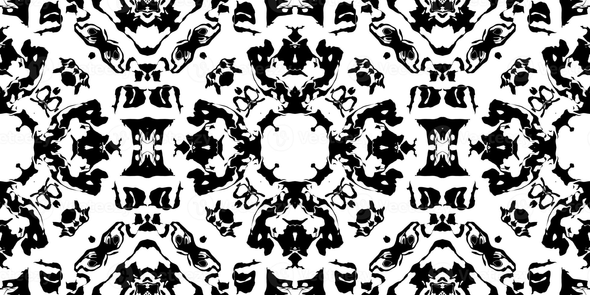 Amazing Symmetry Rorschach Test Ink Blot Texture. Seamless Monochrome Darkness Pattern Background. photo