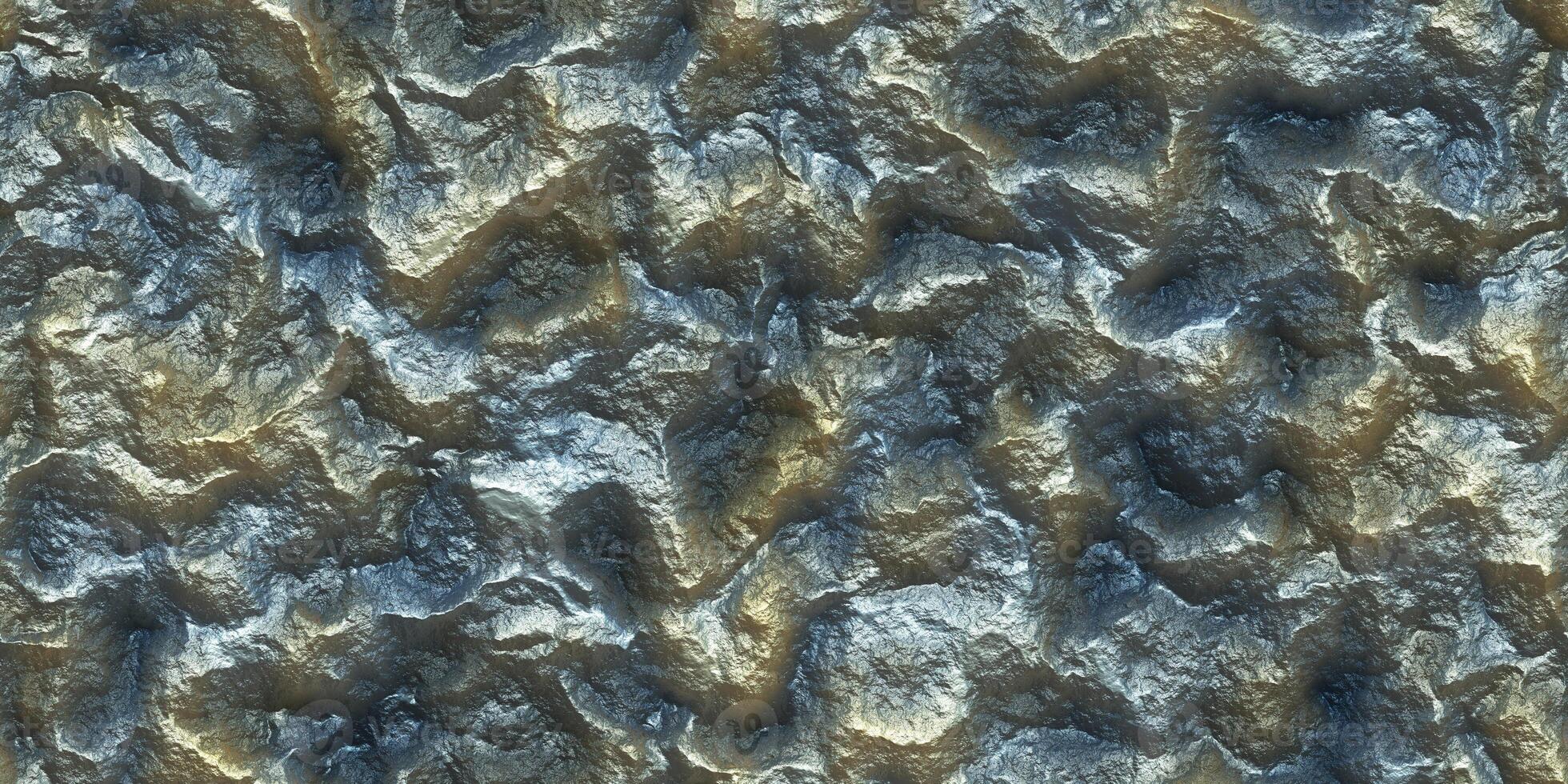 Silver Metal Paint Rock Shining Background. Painted Cliff Glows Texture. Metallic Ore Sparkles Backdrop. Shine Stone Mineral Surface. photo