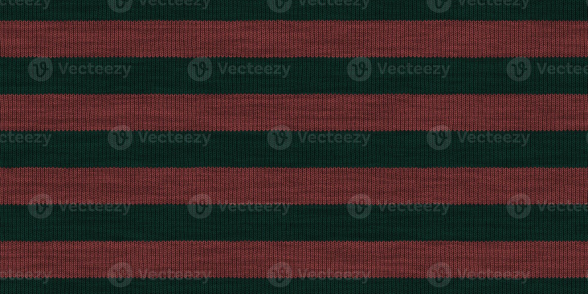 Red Dark Green Striped Knitted Weaving Background. Wool Knitwear Cotton Texture. Fabric Material Cloth Backdrop. photo