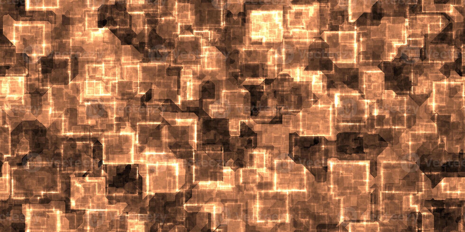 Gold seamless Cyber Glow Neon Squares Pattern Background Texture. photo