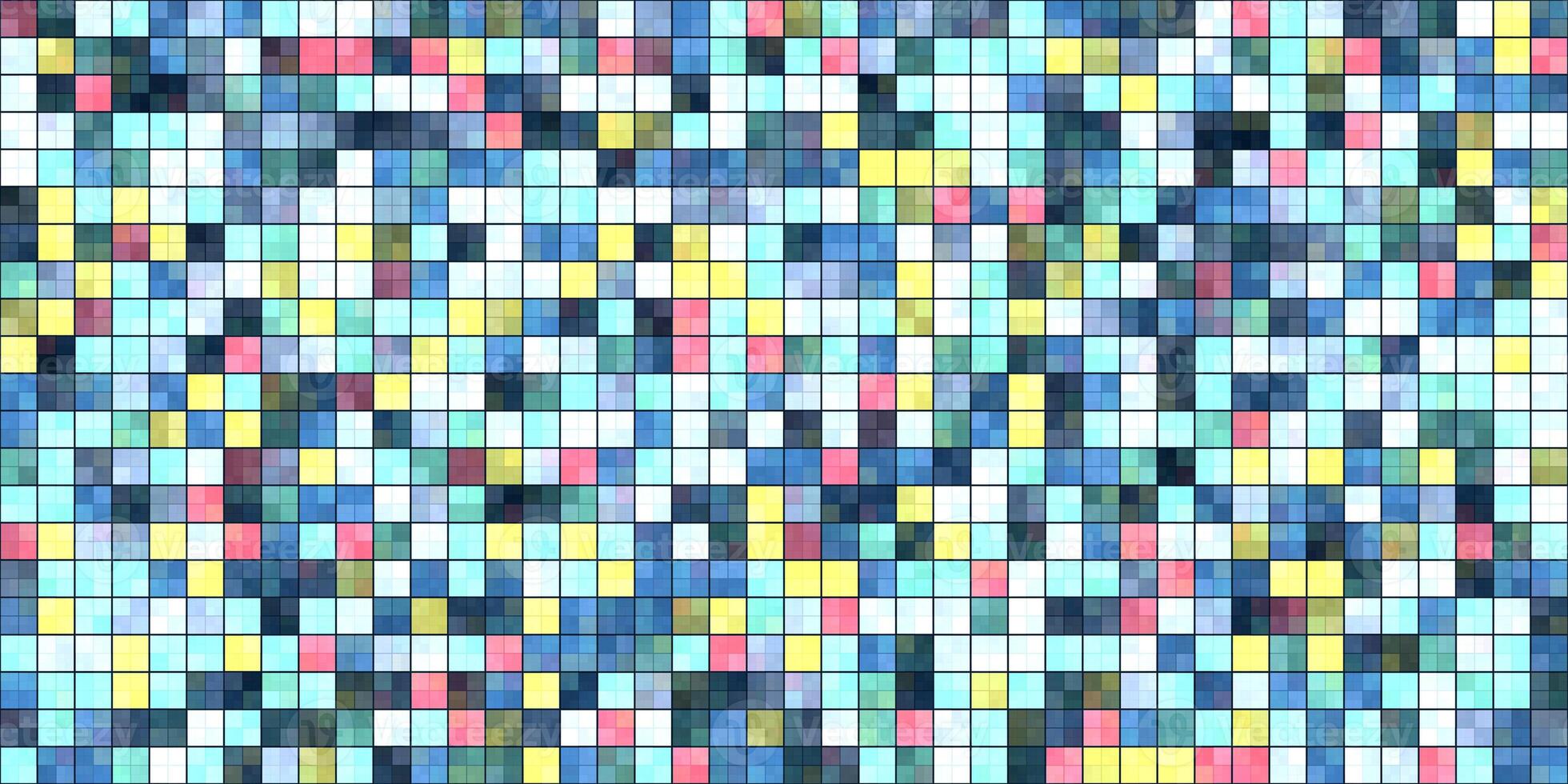 Blue White Yellow Tiling Colored Squares. Colorful mosaic texture. Bright filling geometric backdrop. Seamless Backgrounds. photo