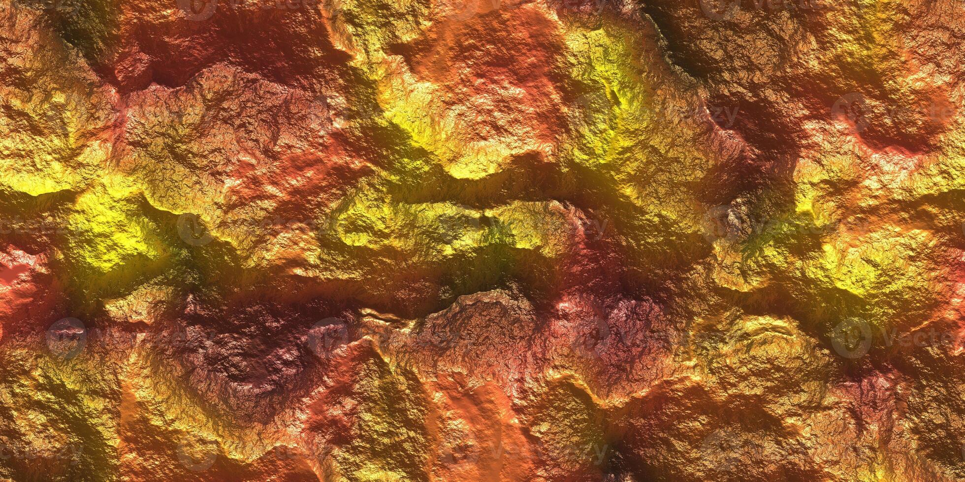 Gold Bronze Painted Cliff Glows Texture. Metallic Ore Sparkles Backdrop. Shine Stone Mineral Surface. Metal Paint Rock Shining Background. photo