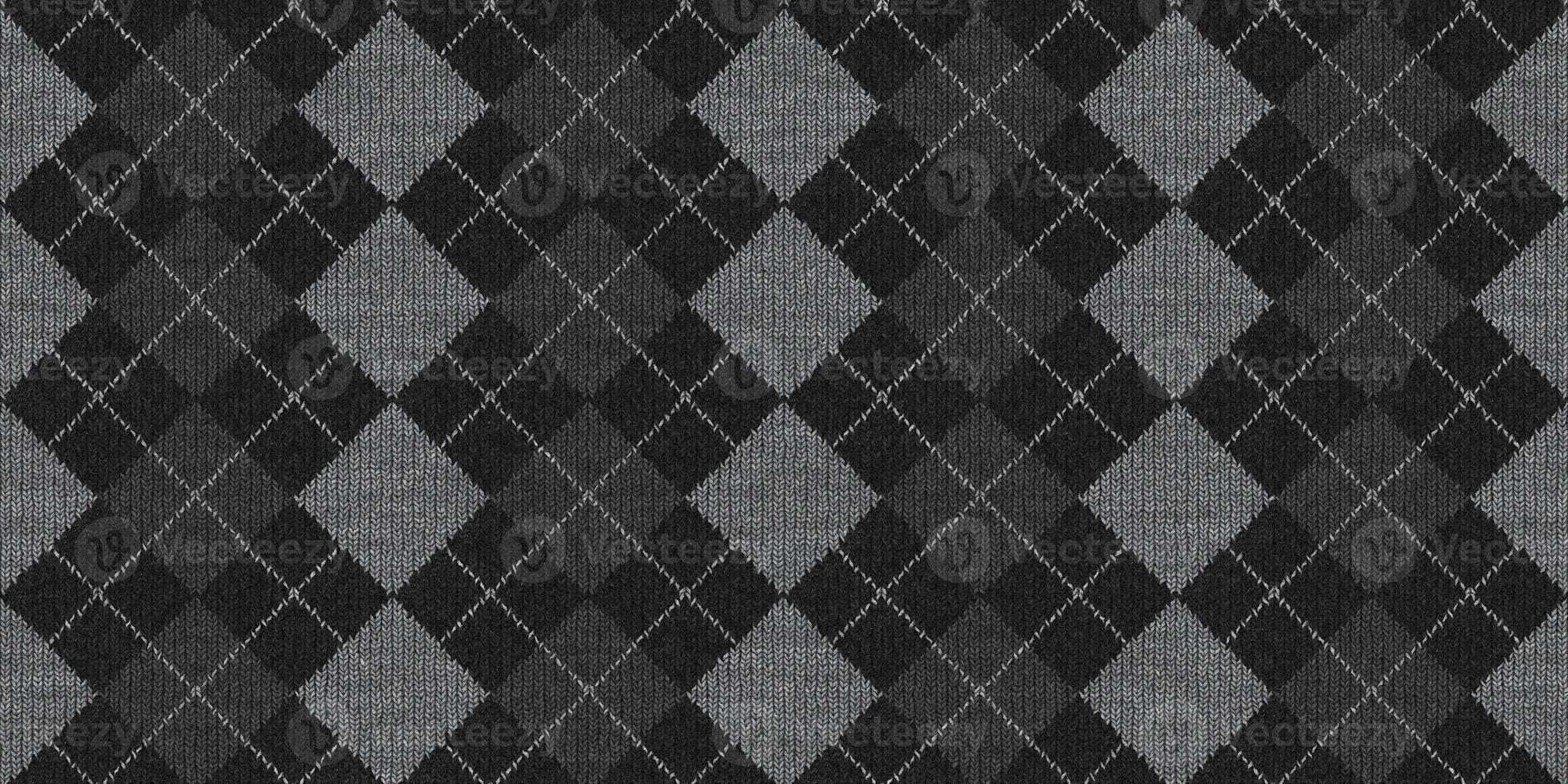 Gray Checkered Knitted Weaving Background. Wool Knitwear Cotton Texture. Fabric Material Cloth Backdrop. photo