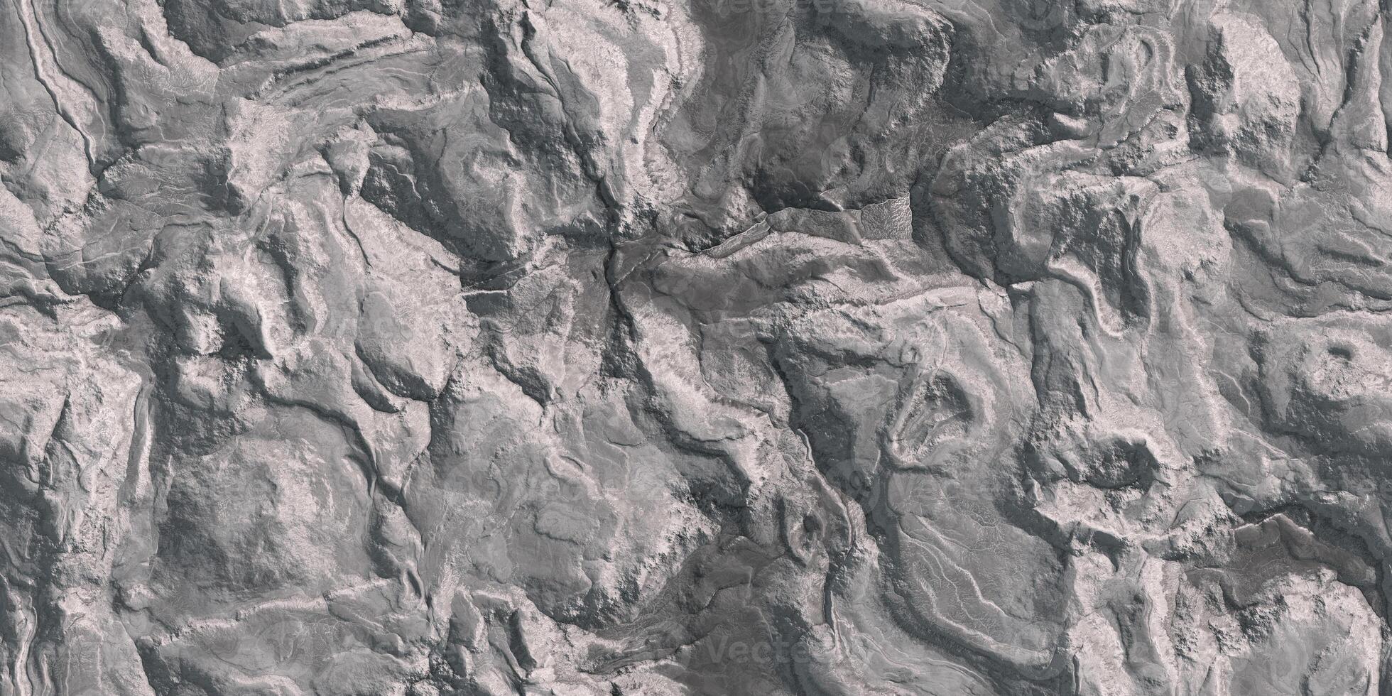 3D bare rock geography mountain district map atop background. Hills field landform from above view backdrop. Landscape topography top view texture. photo